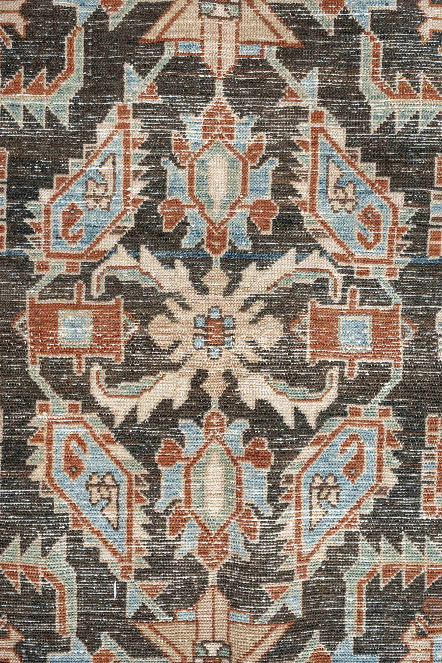 4' x 7' one-of-a-kind handmade antique Hamadan rug. Color palette: charcoal, ivory, light blue, rust, taupe, camel, gray