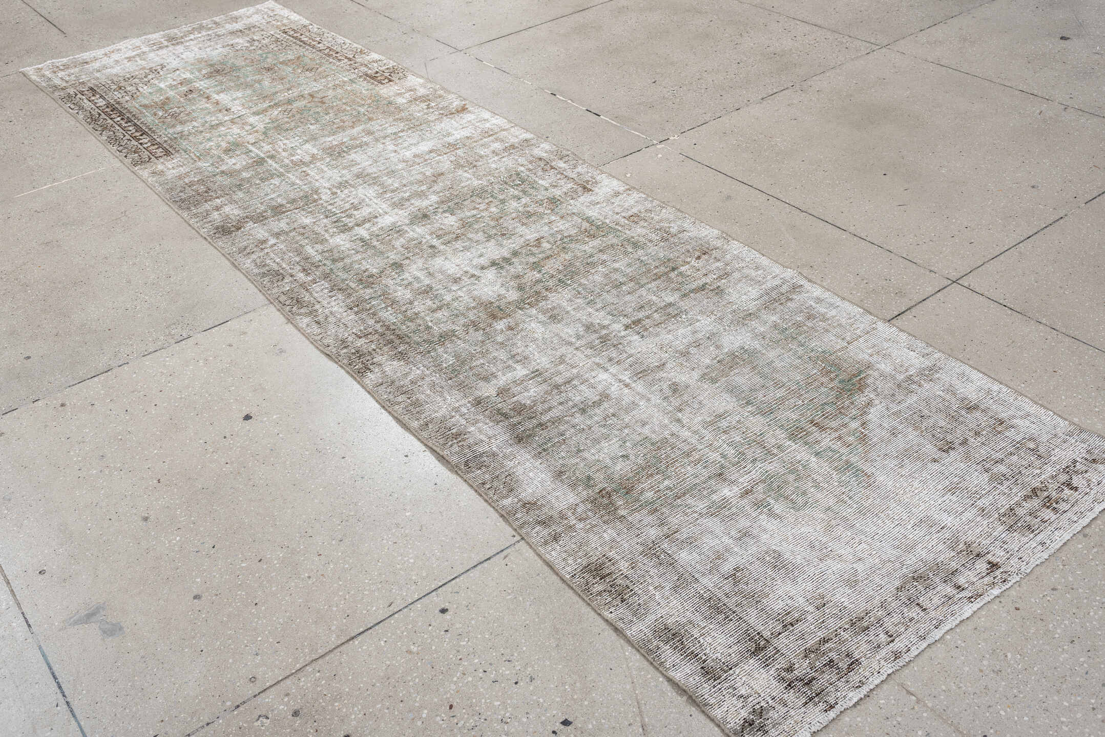 3' x 11' one-of-a-kind handmade antique Malayer runner rug. Color palette: taupe, ivory, sage, camel, brown, beige, gray