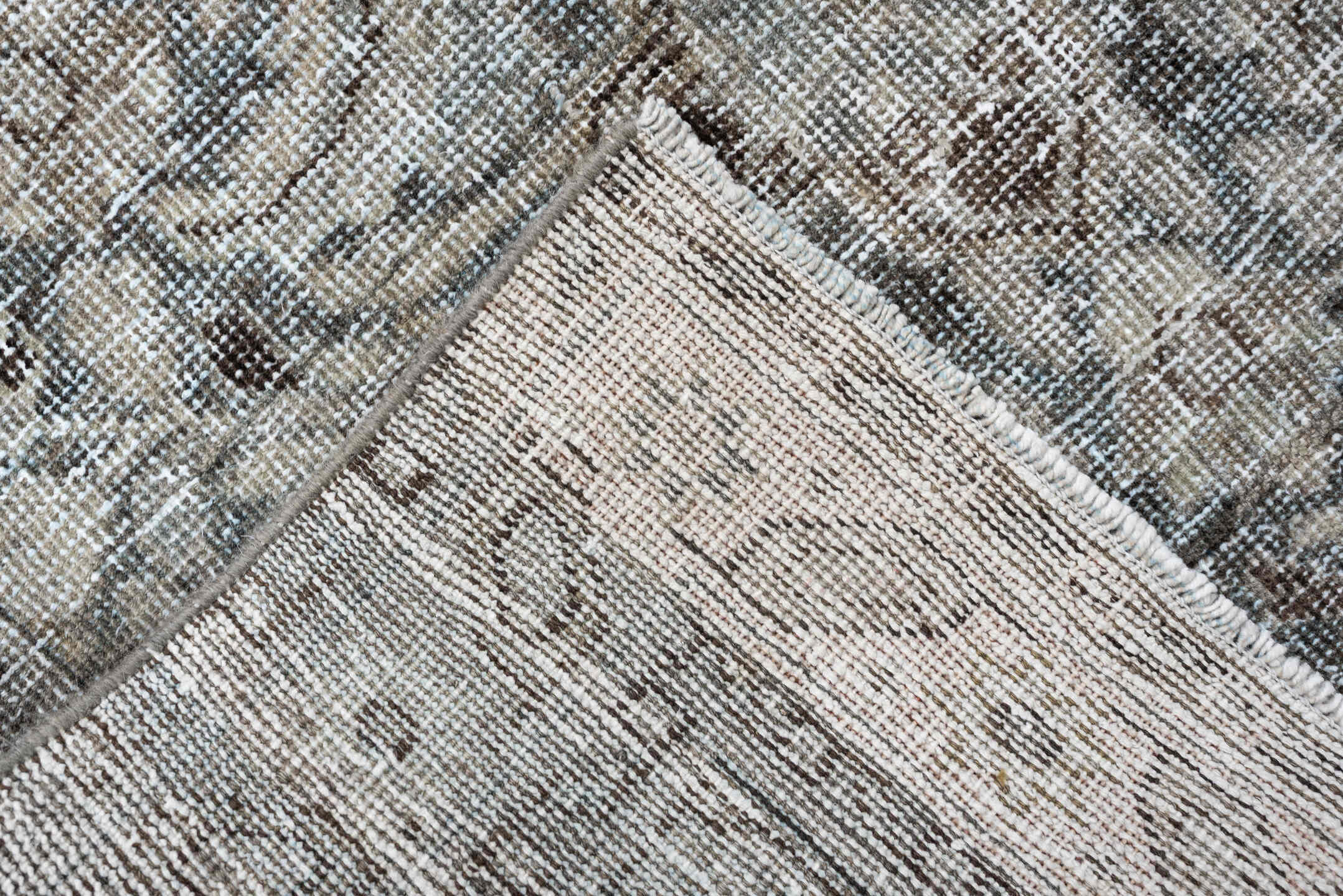 3' x 9' one-of-a-kind handmade antique Mahal runner rug. Color palette: ivory, taupe, pale blue, gray, brown, beige