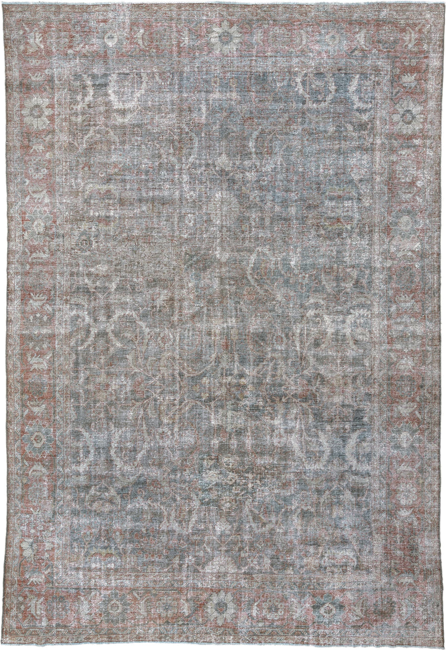 10' x 15' one-of-a-kind handmade antique Mahal oversize rug. Color palette: blue-gray, rust, ivory, taupe, slate, rose, gray