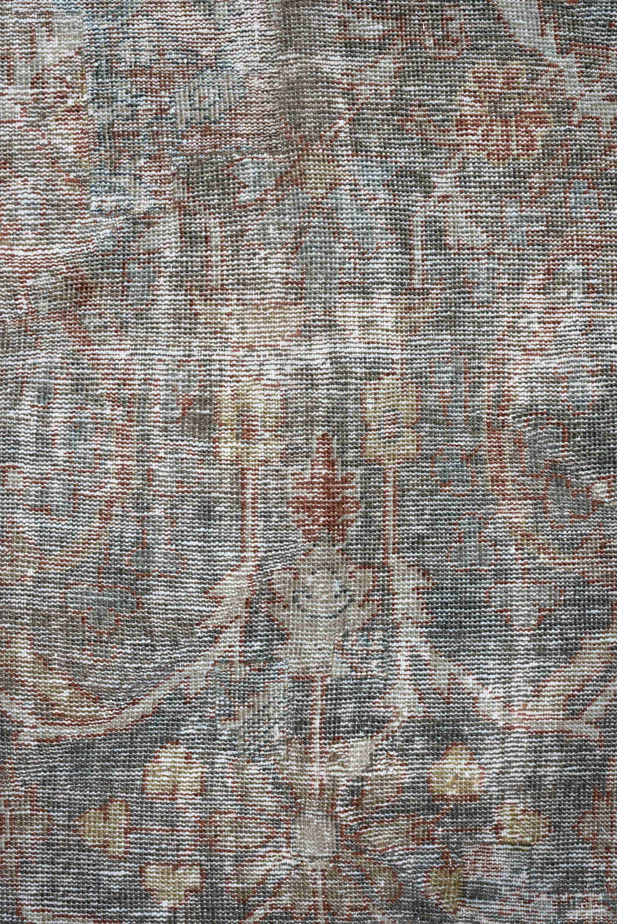 10' x 15' one-of-a-kind handmade antique Mahal oversize rug. Color palette: blue-gray, rust, ivory, taupe, slate, rose, gray