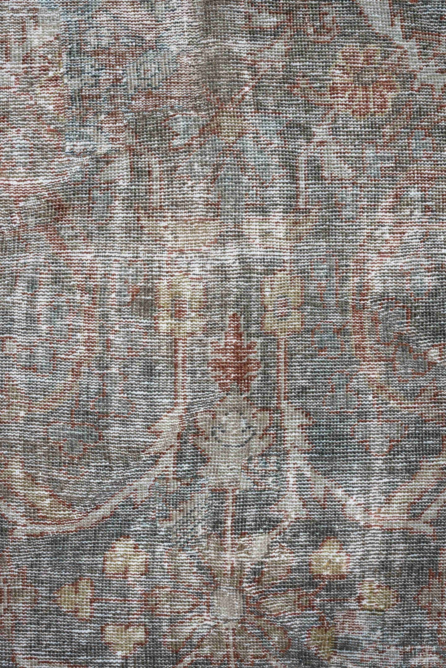 10' x 15' one-of-a-kind handmade antique Mahal oversize rug. Color palette: blue-gray, rust, ivory, taupe, slate, rose, gray
