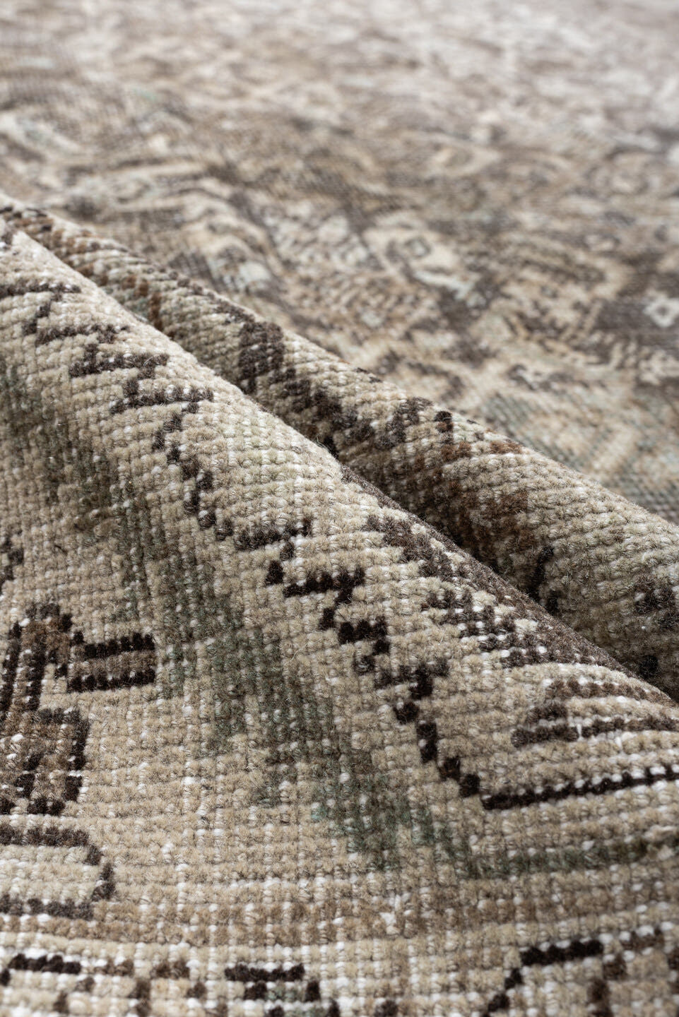 10' x 13' one-of-a-kind handmade antique Mahal large size rug. Color palette: taupe, ivory, light blue, beige, gray, camel