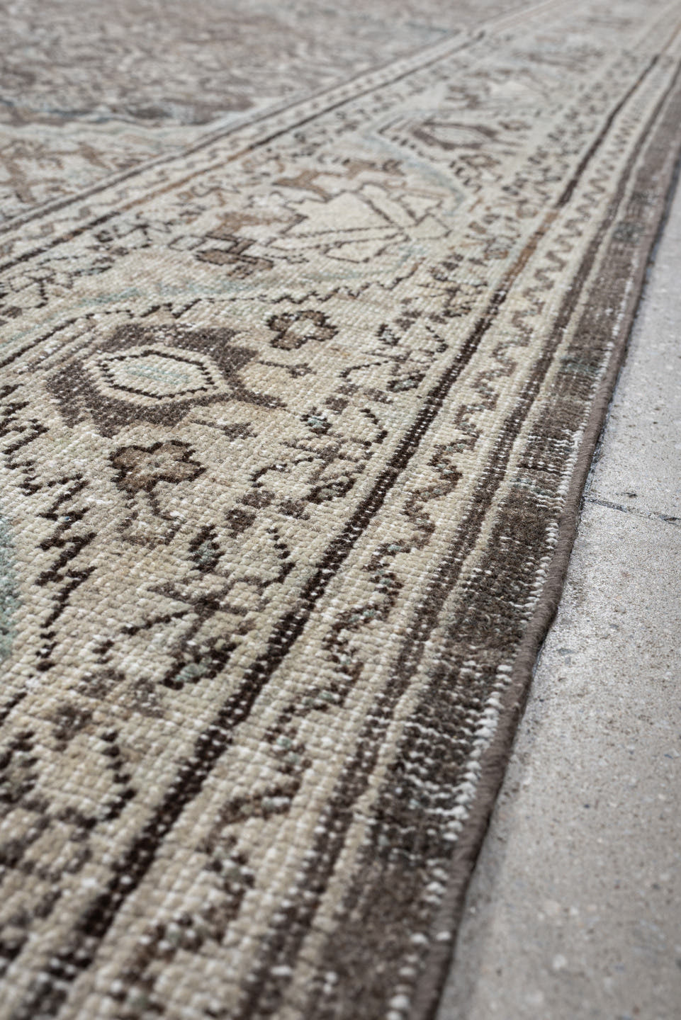 10' x 13' one-of-a-kind handmade antique Mahal large size rug. Color palette: taupe, ivory, light blue, beige, gray, camel