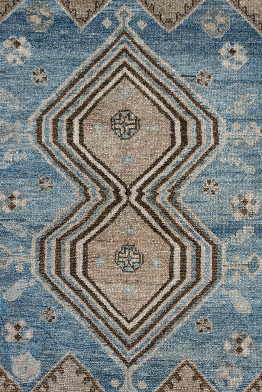 3' x 12' one-of-a-kind handmade antique Hamadan runner rug. Color palette: ivory, sky blue, taupe, brown, camel, light blue