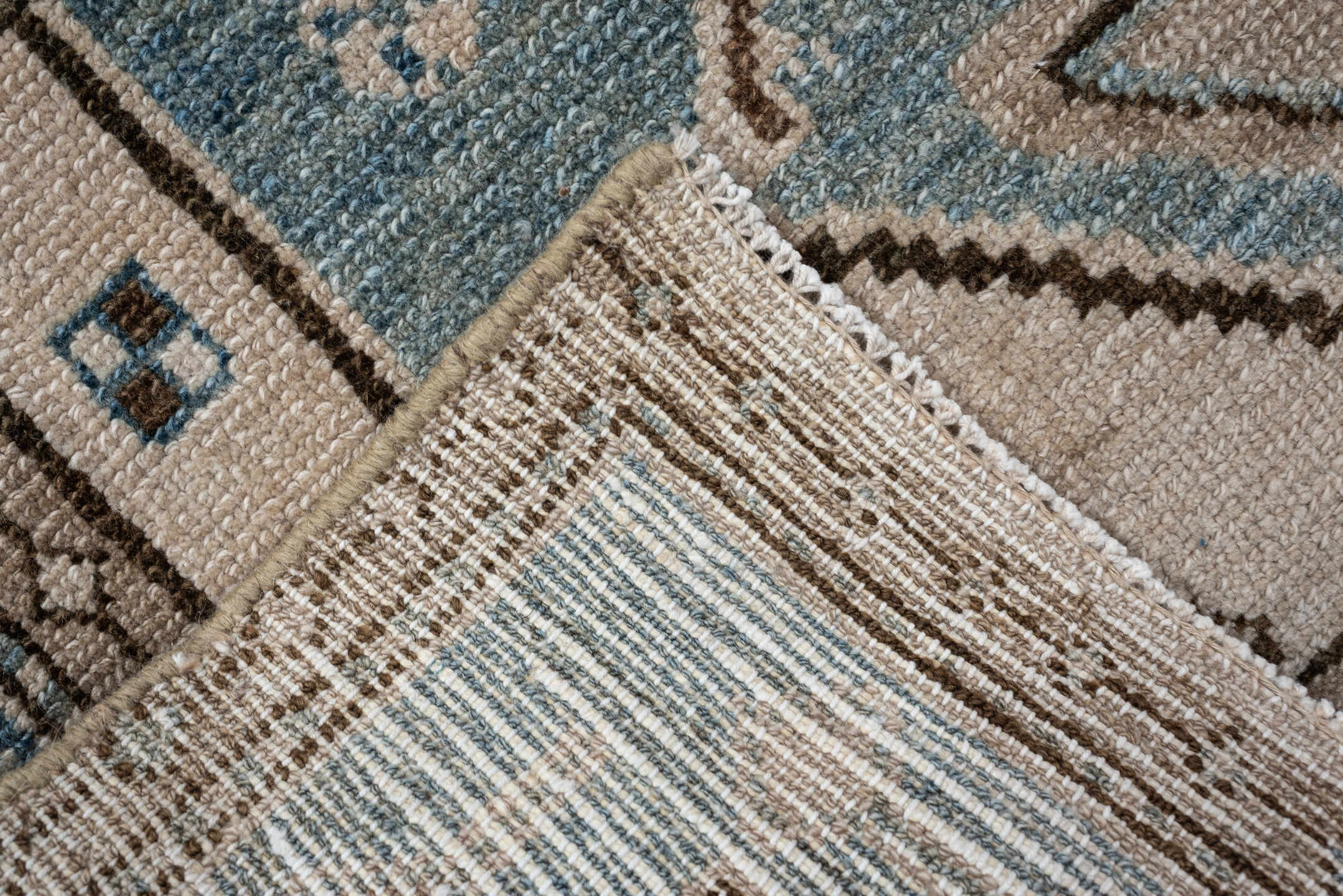 3' x 12' one-of-a-kind handmade antique Hamadan runner rug. Color palette: ivory, sky blue, taupe, brown, camel, light blue