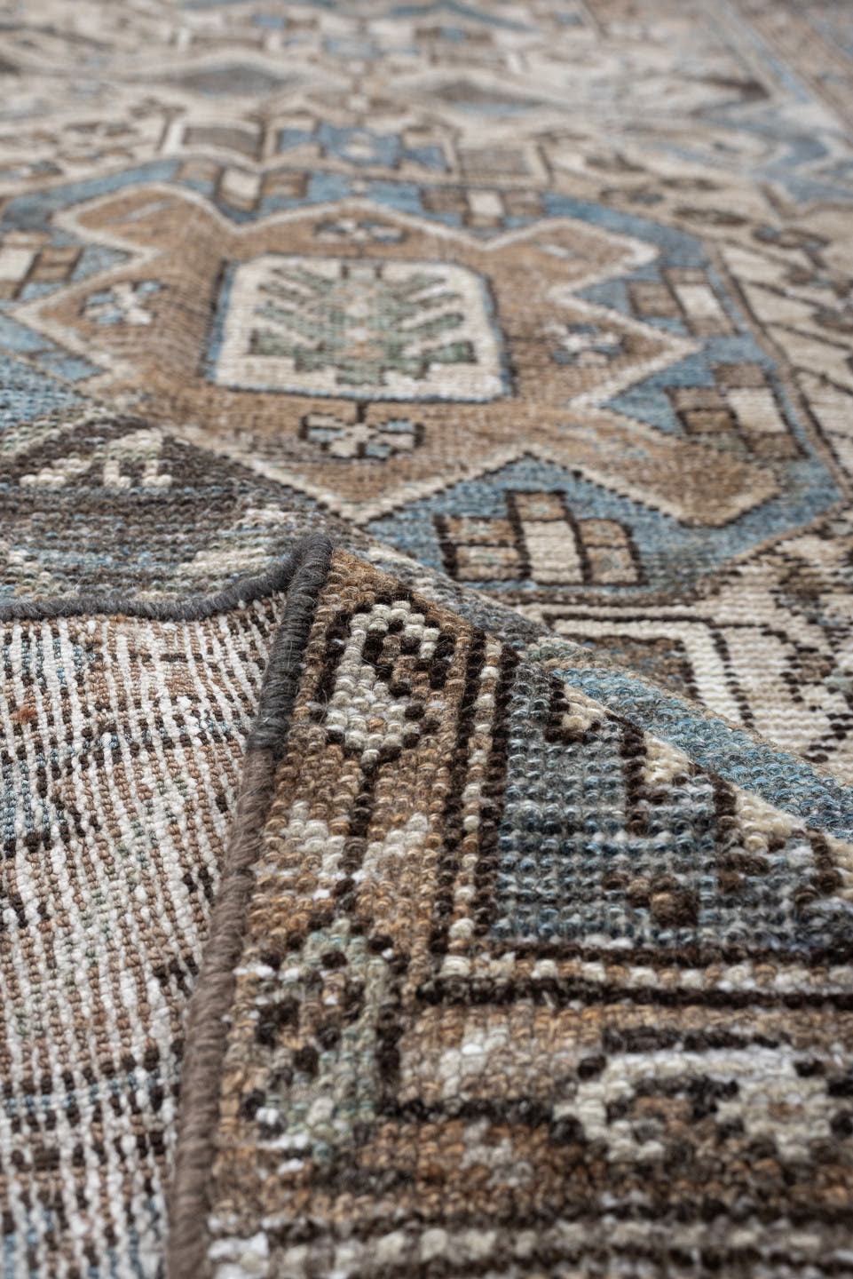 3' x 10' one-of-a-kind handmade antique Hamadan runner rug. Color palette: sky blue, taupe, ivory, charcoal, camel, slate
