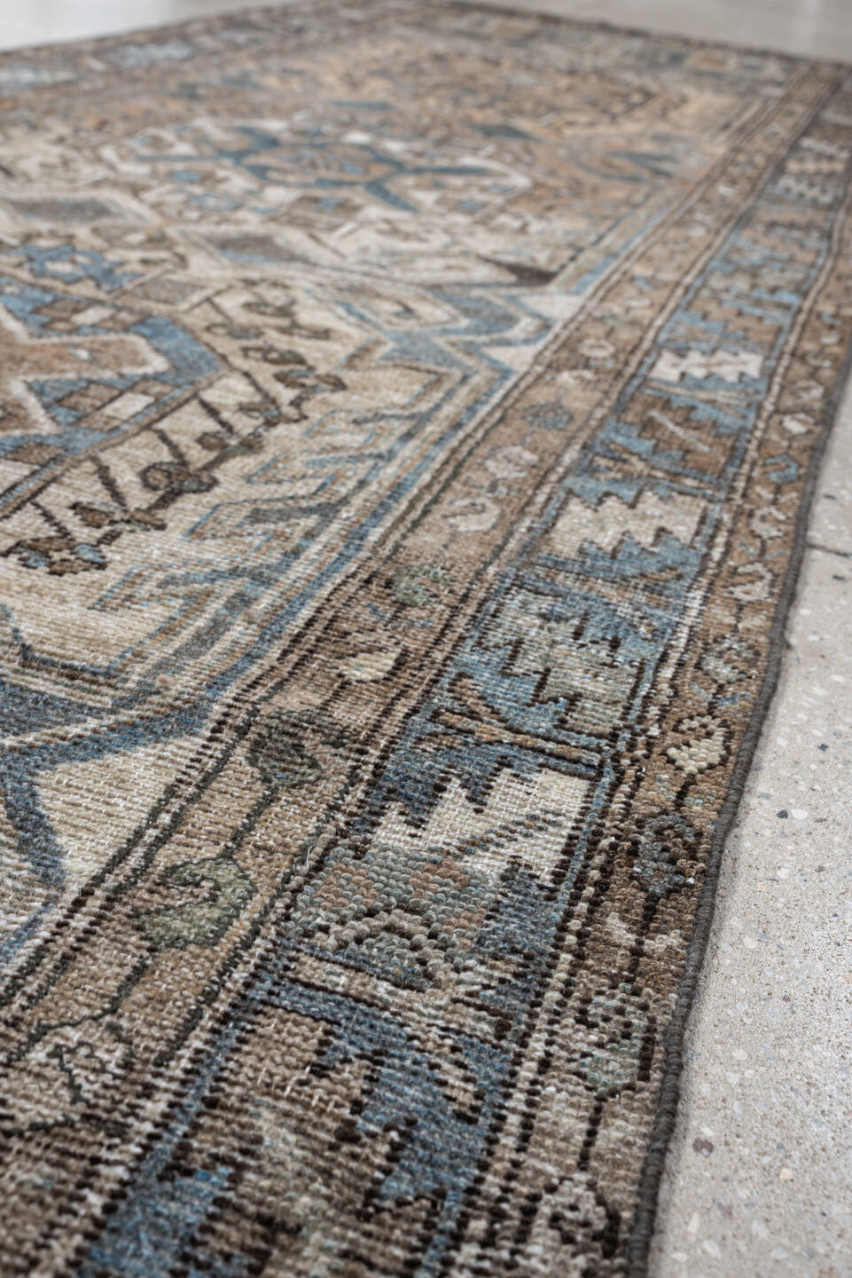 3' x 10' one-of-a-kind handmade antique Hamadan runner rug. Color palette: sky blue, taupe, ivory, charcoal, camel, slate