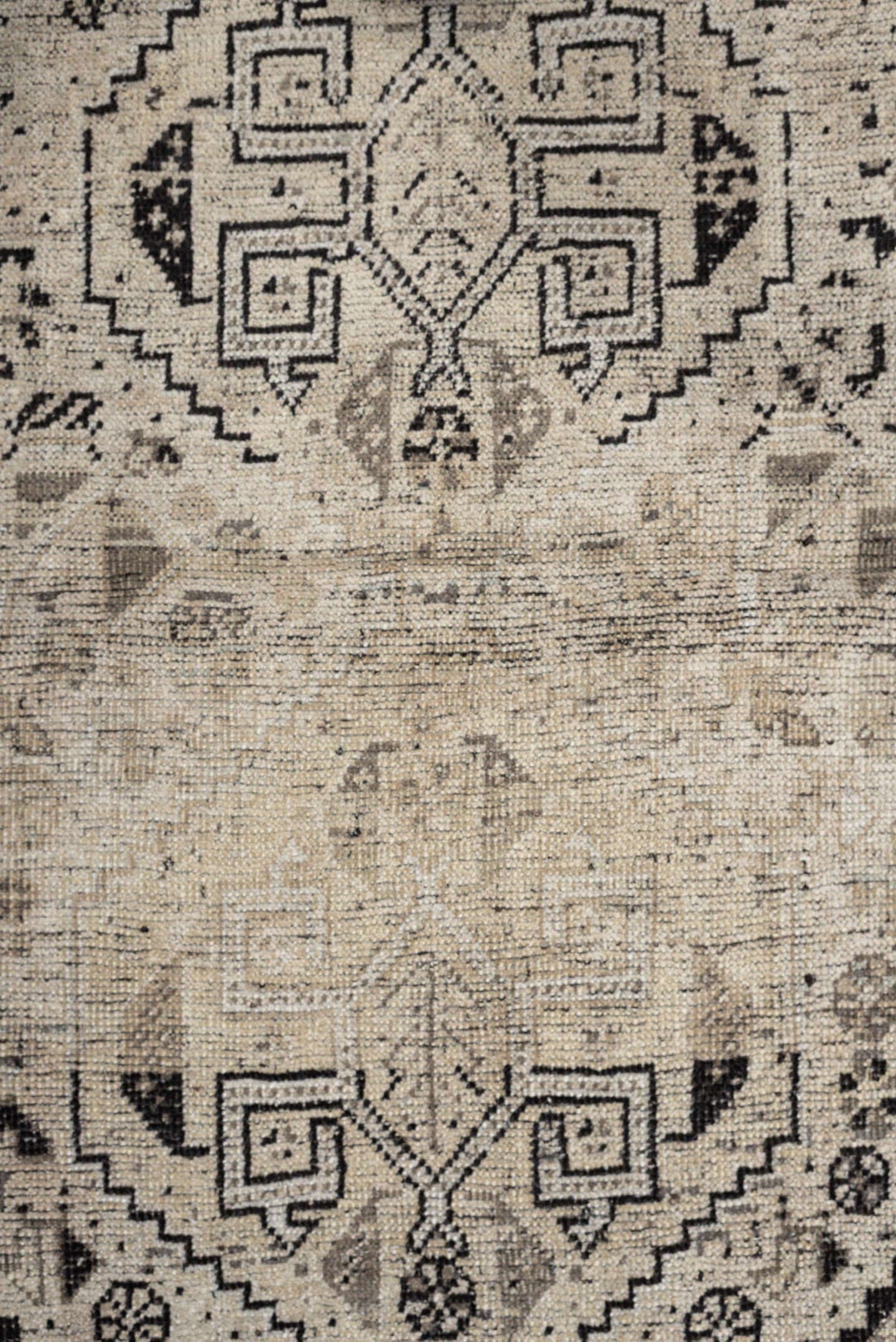 3' x 5' one-of-a-kind handmade antique Shiraz small size rug. Color palette: ivory, charcoal, taupe, gray, cream, black