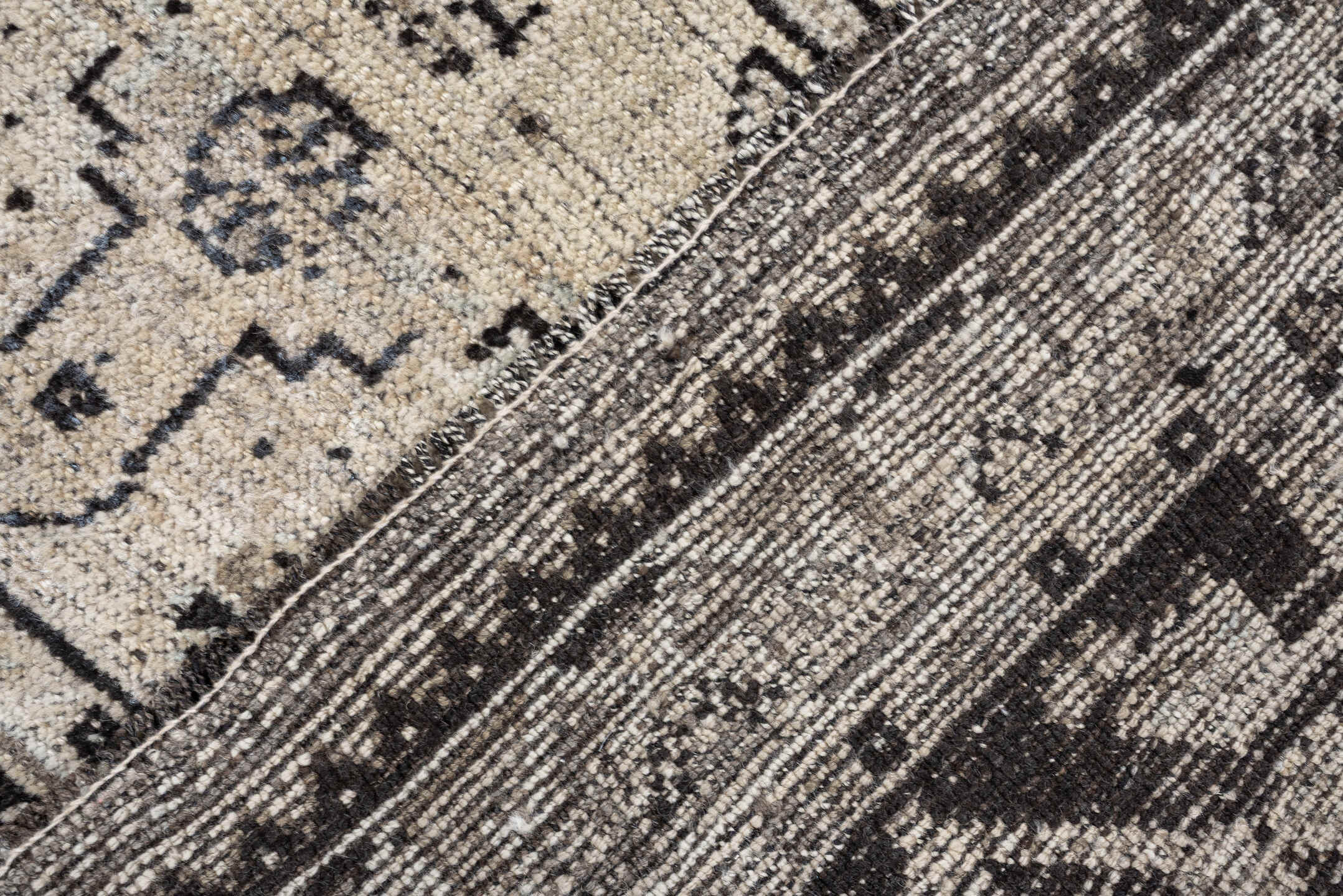 3' x 5' one-of-a-kind handmade antique Shiraz small size rug. Color palette: ivory, charcoal, taupe, gray, cream, black