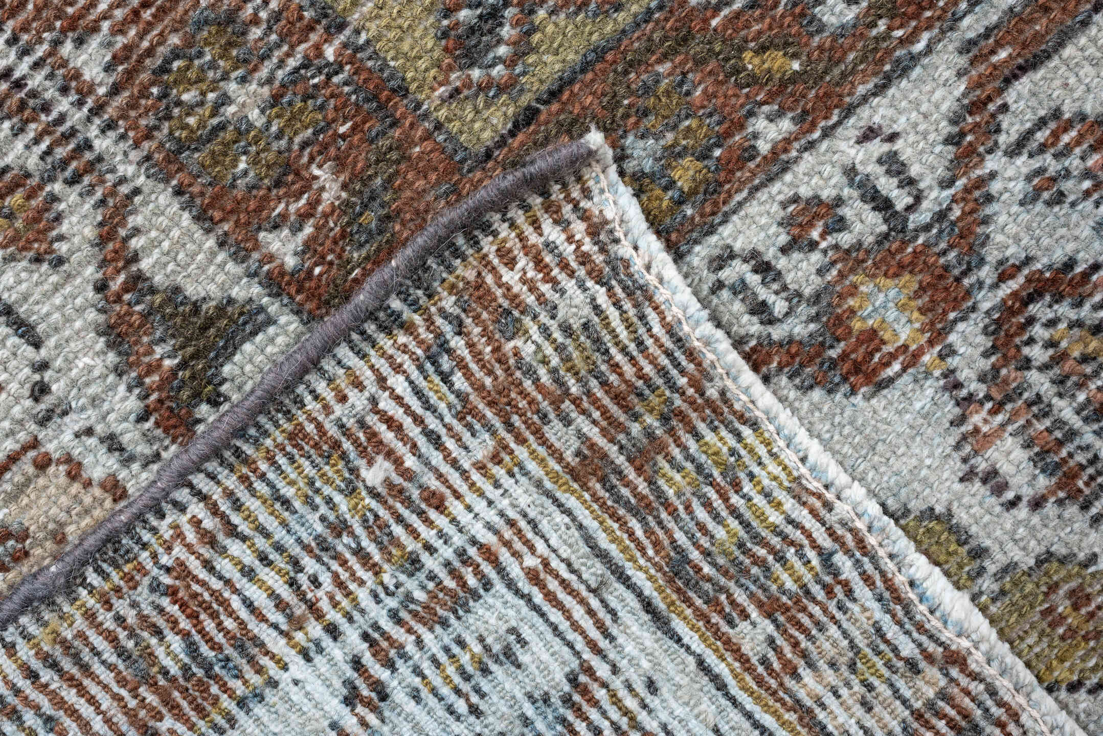 8' x 11' one-of-a-kind handmade antique Mahal large size rug. Color palette: blue-gray, ivory, rust, gold, taupe, brown