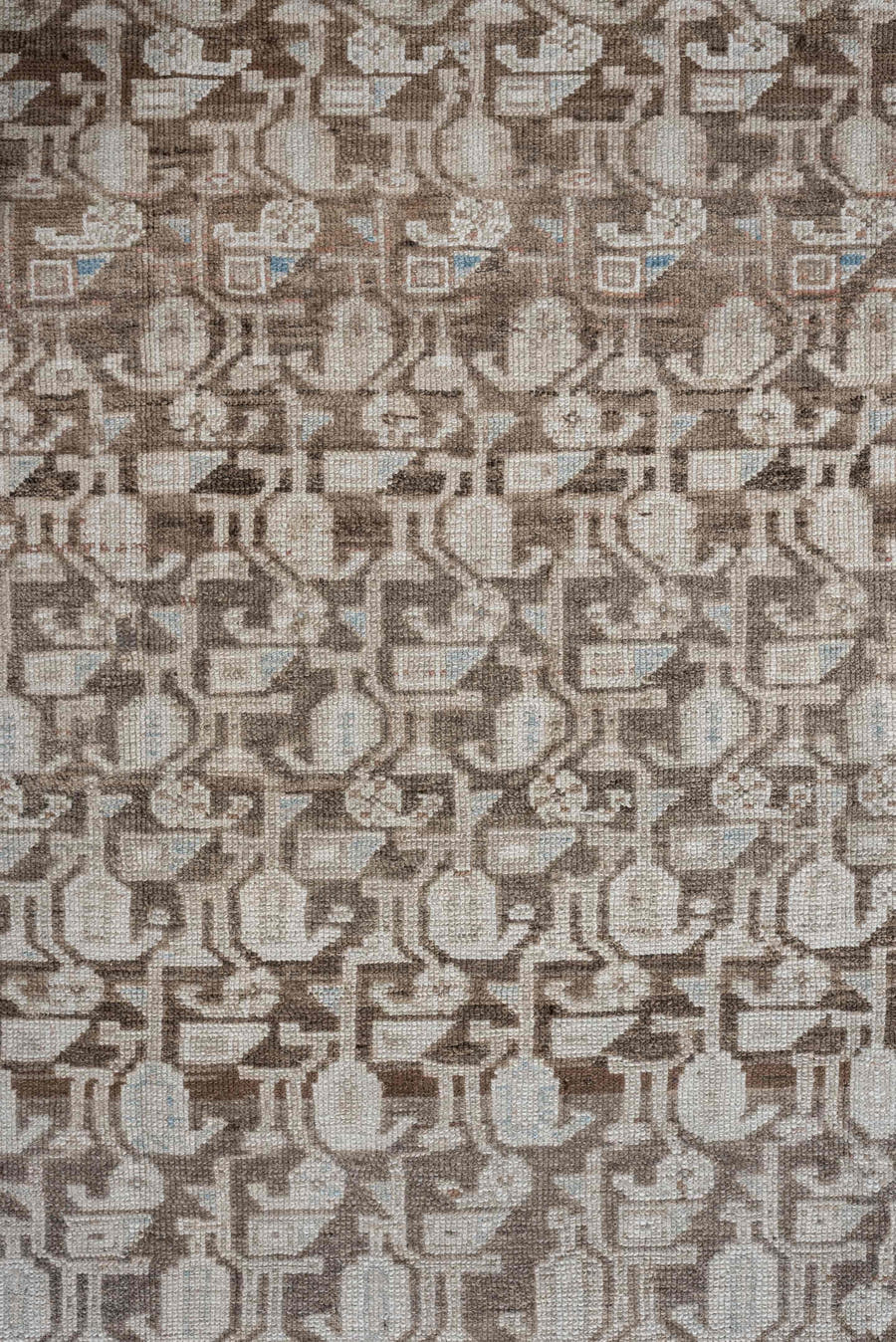 4' x 12' one-of-a-kind handmade antique Hamadan runner rug. Color palette: taupe, ivory, camel, terra cotta, beige, sage