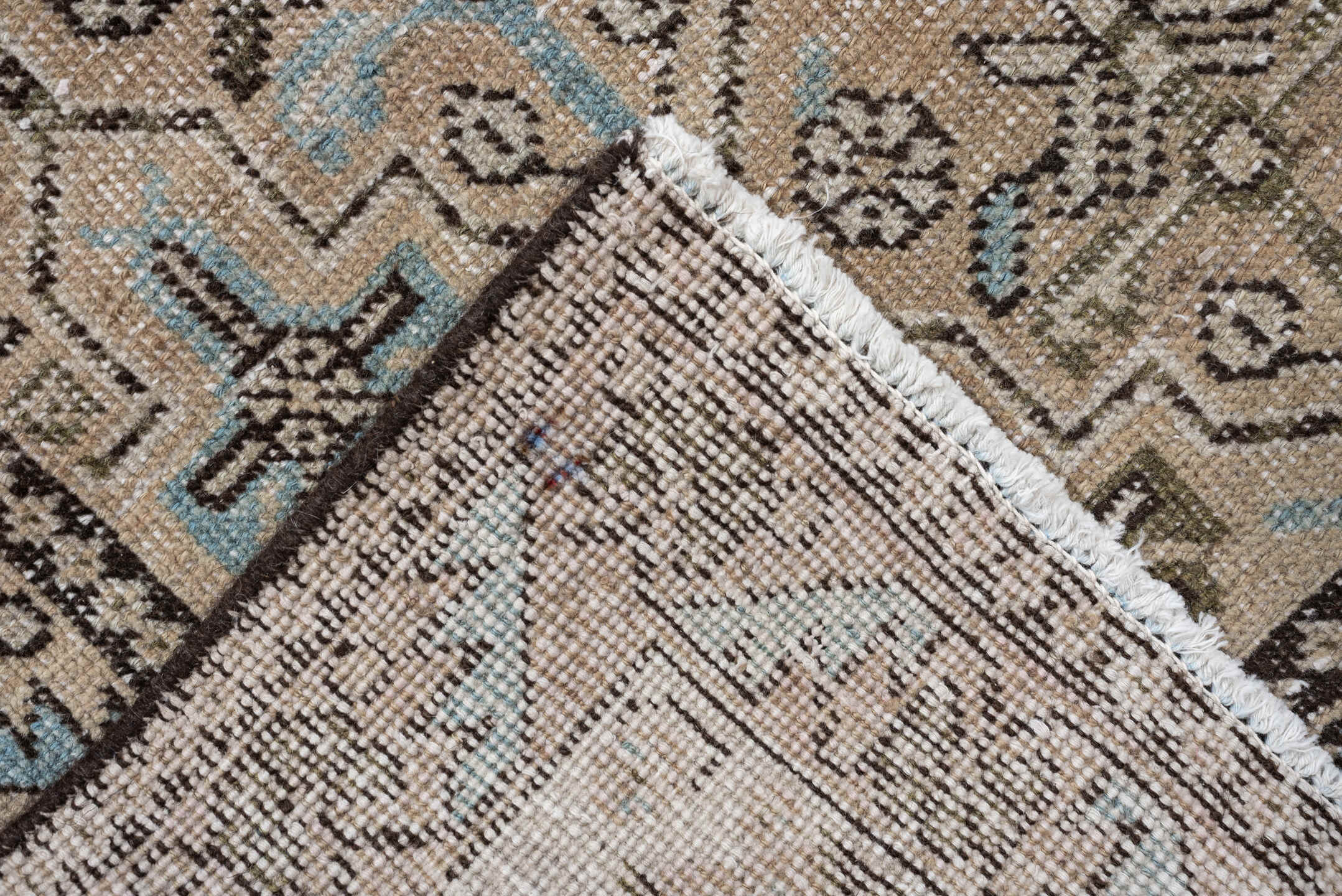 8' x 11' one-of-a-kind handmade antique Afshar large size rug. Color palette: ivory, taupe, charcoal, pale blue, beige