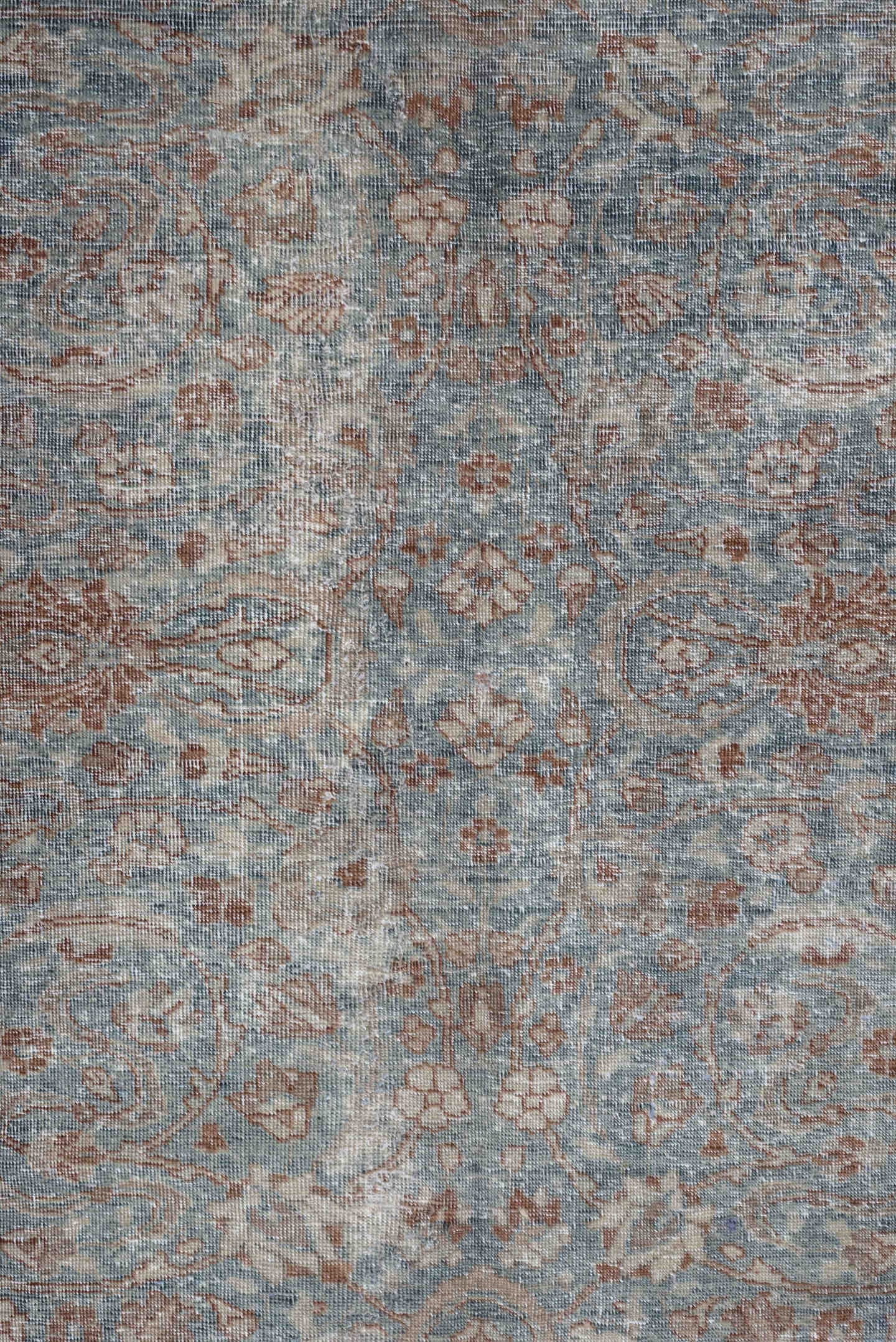 9' x 12' one-of-a-kind handmade antique Tabriz large size rug. Color palette: pale blue, ivory, rust, beige, taupe