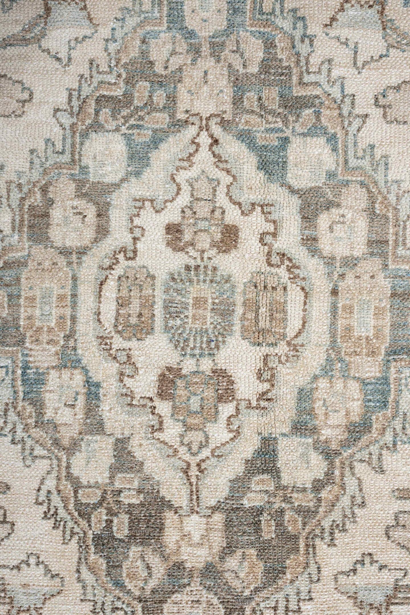 10' x 13' one-of-a-kind handmade antique Bibikabad large size rug. Color palette: ivory, sky blue, taupe, beige, sand