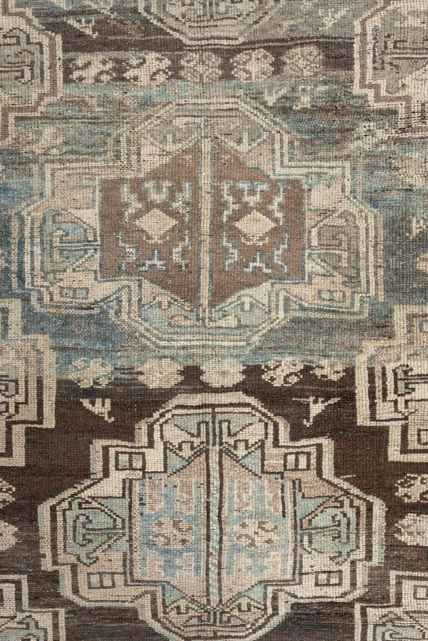 3' x 9' one-of-a-kind handmade antique Malayer runner rug. Color palette: sky blue, taupe, brown, ivory, beige, charcoal