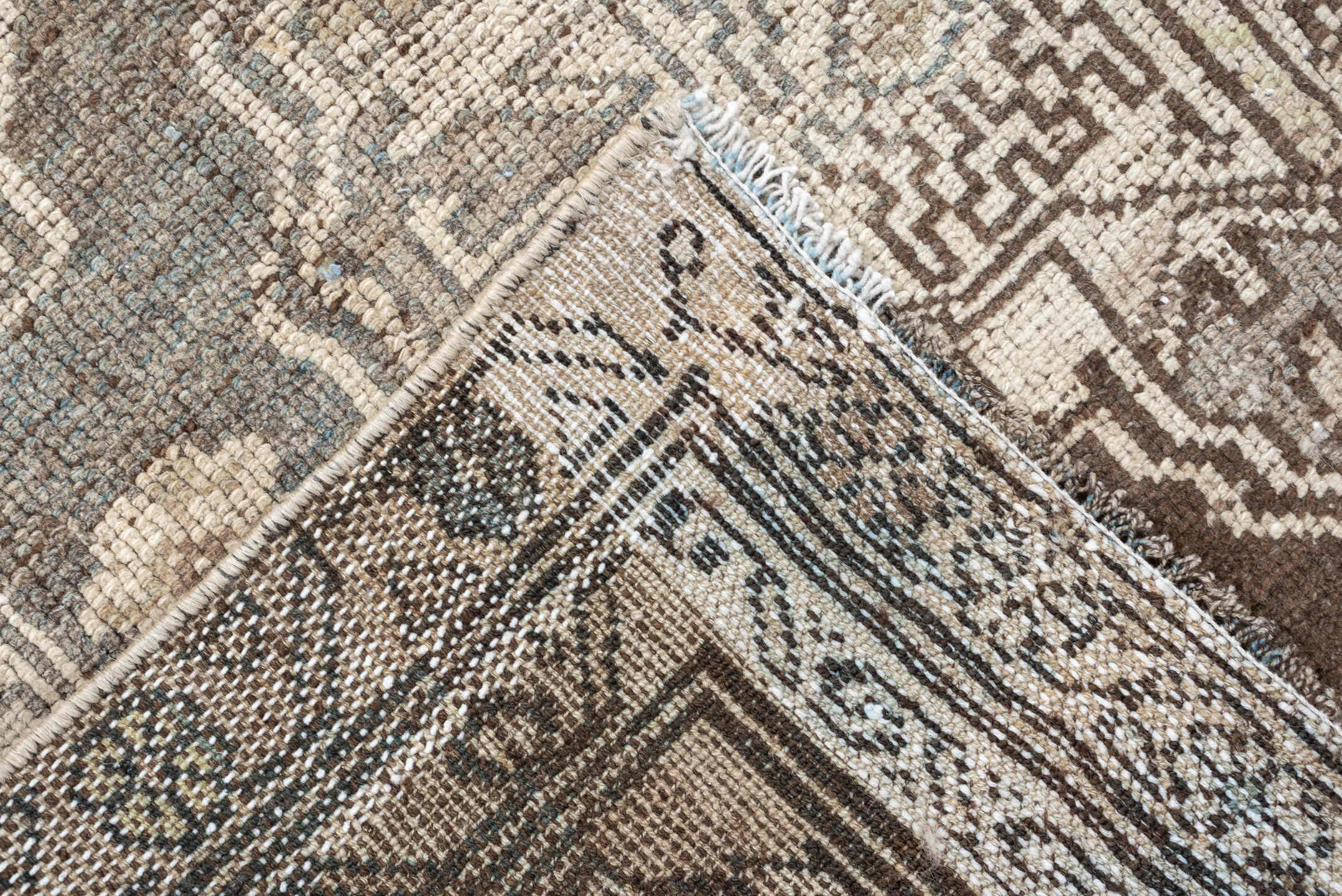 3' x 9' one-of-a-kind handmade antique Malayer runner rug. Color palette: sky blue, taupe, brown, ivory, beige, charcoal