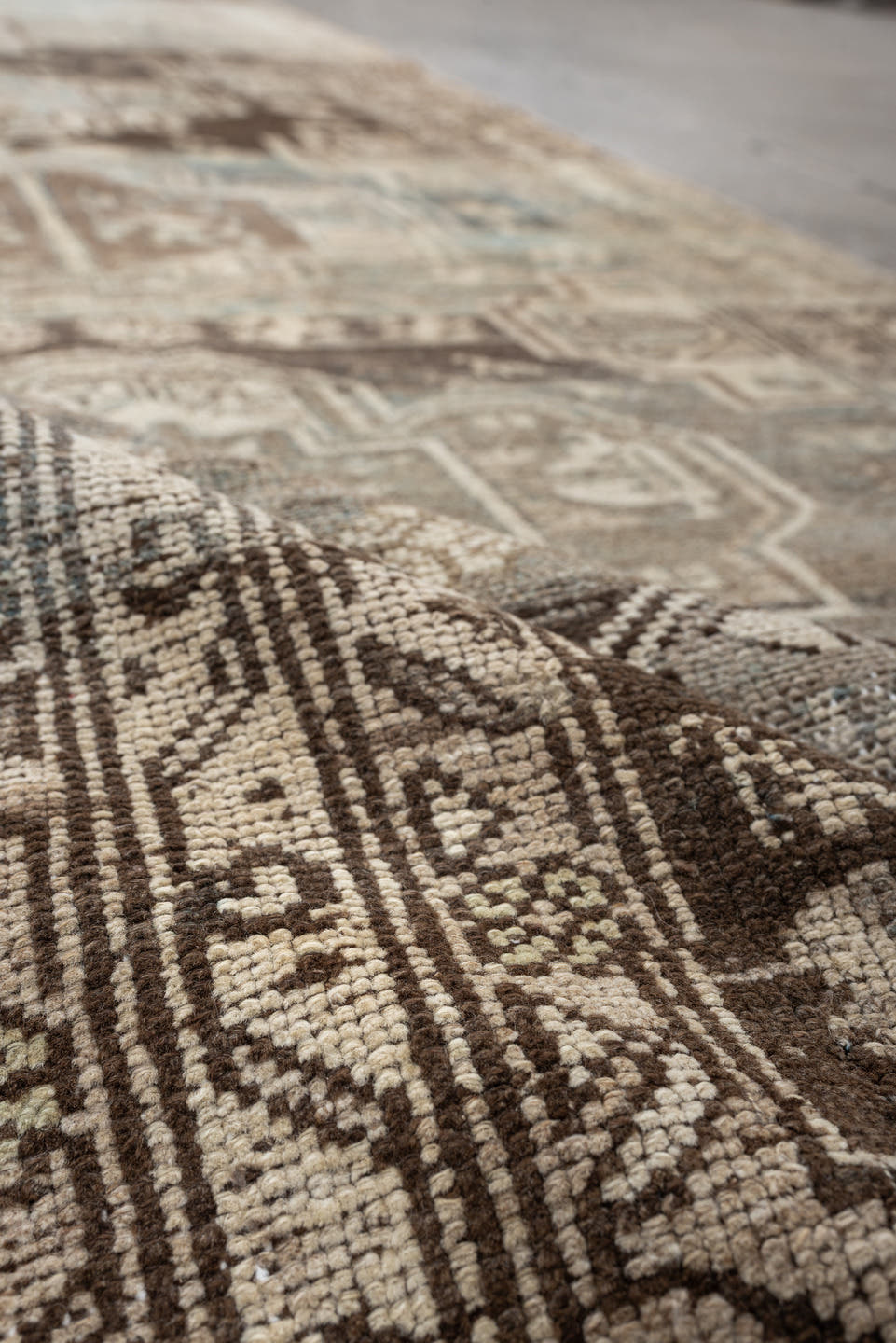 3' x 9' one-of-a-kind handmade antique Malayer runner rug. Color palette: sky blue, taupe, brown, ivory, beige, charcoal