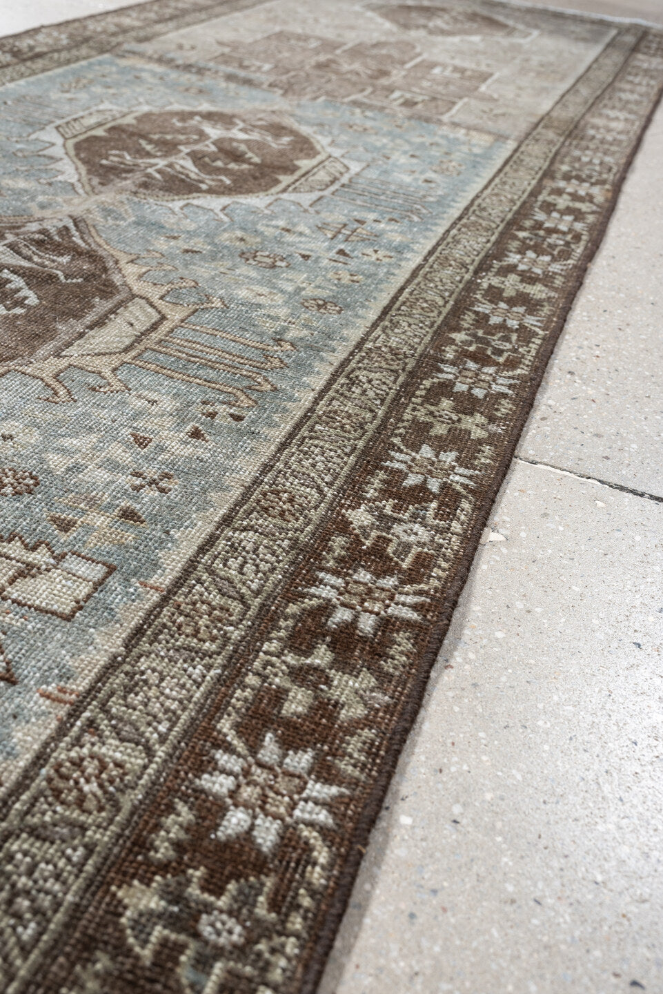 2' x 9' one-of-a-kind handmade antique Tabriz runner rug. Color palette: sky blue, taupe, brown, ivory, beige, camel