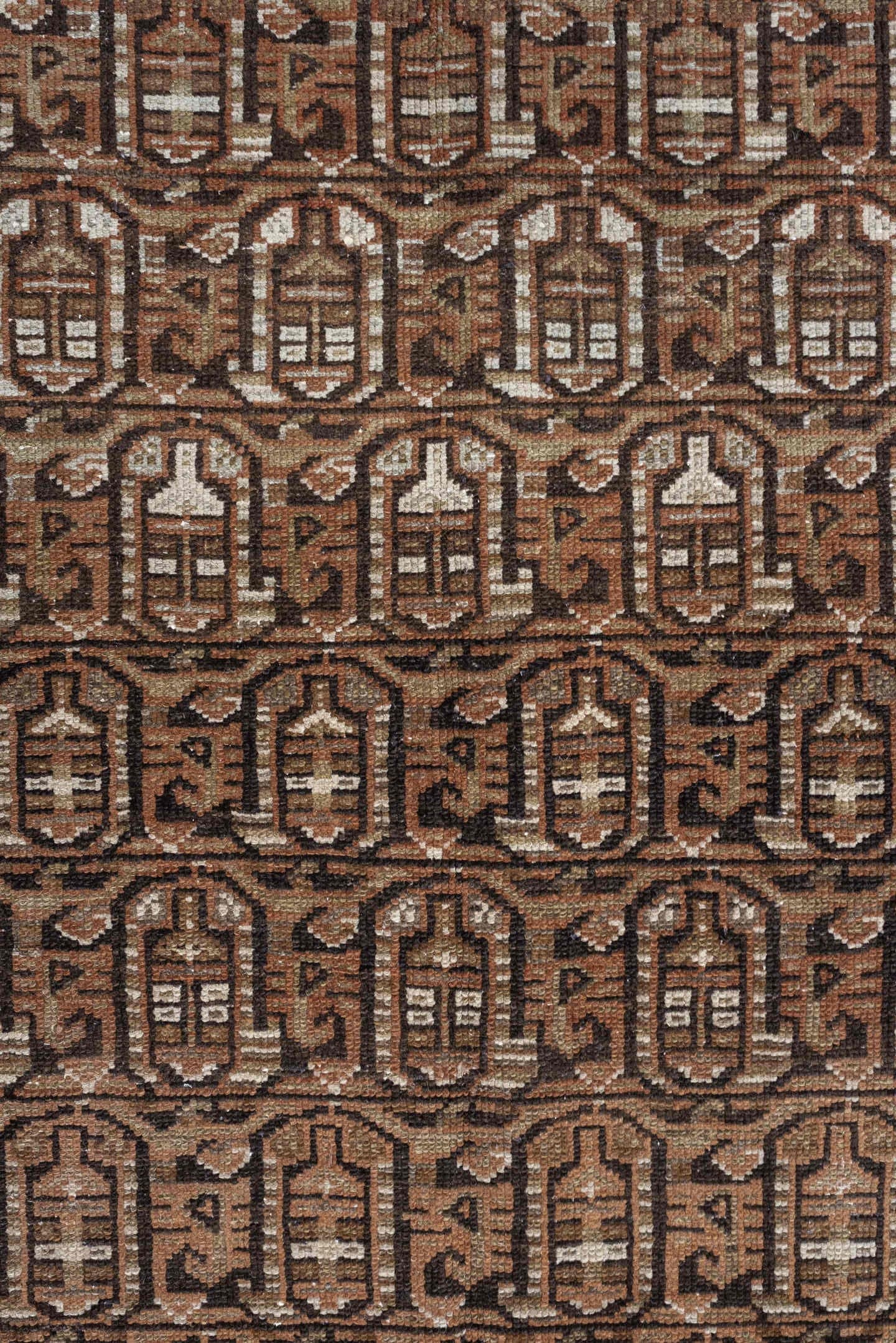 3' x 9' one-of-a-kind handmade antique Malayer runner rug. Color palette: brown, camel, ivory, taupe, rust, charcoal, beige