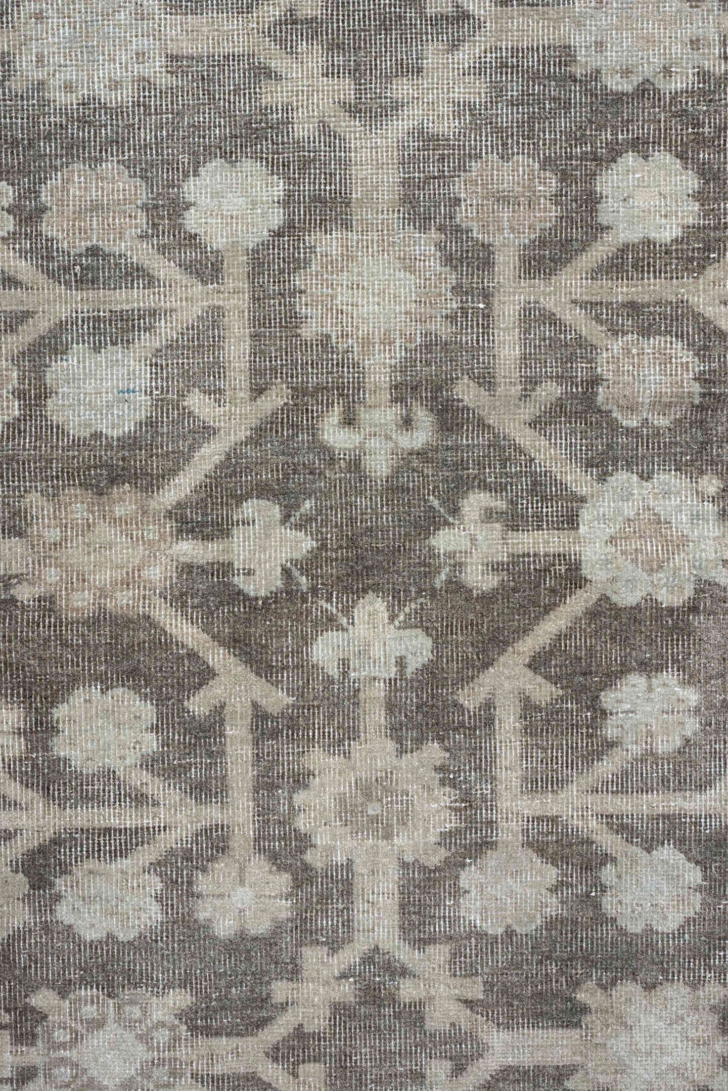 12' x 14' one-of-a-kind handmade vintage Khotan oversize rug. Color palette: taupe, ivory, beige, brown, camel, slate, gray