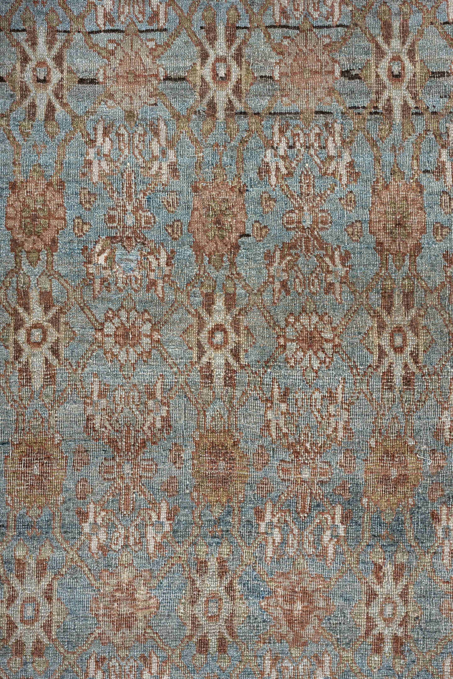 7' x 10' one-of-a-kind handmade antique Bidjar large size rug. Color palette: sky blue, ivory, terra cotta, taupe, camel