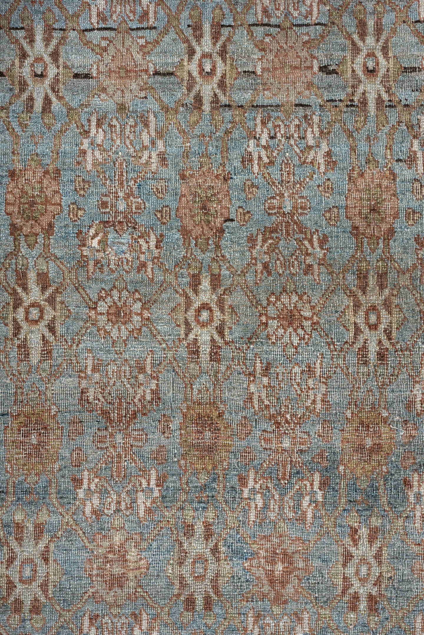 7' x 10' one-of-a-kind handmade antique Bidjar large size rug. Color palette: sky blue, ivory, terra cotta, taupe, camel
