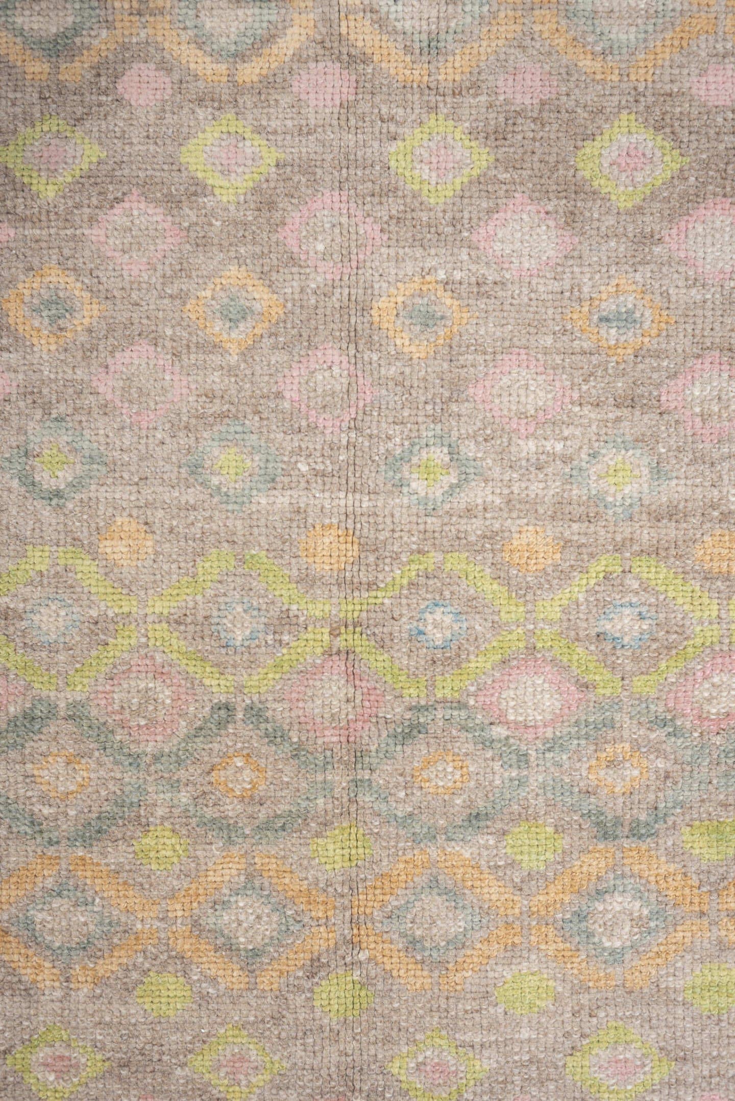3' x 11' one-of-a-kind handmade vintage Oushak runner rug. Color palette: taupe, sky blue, ivory, blush, sage, gold, peach
