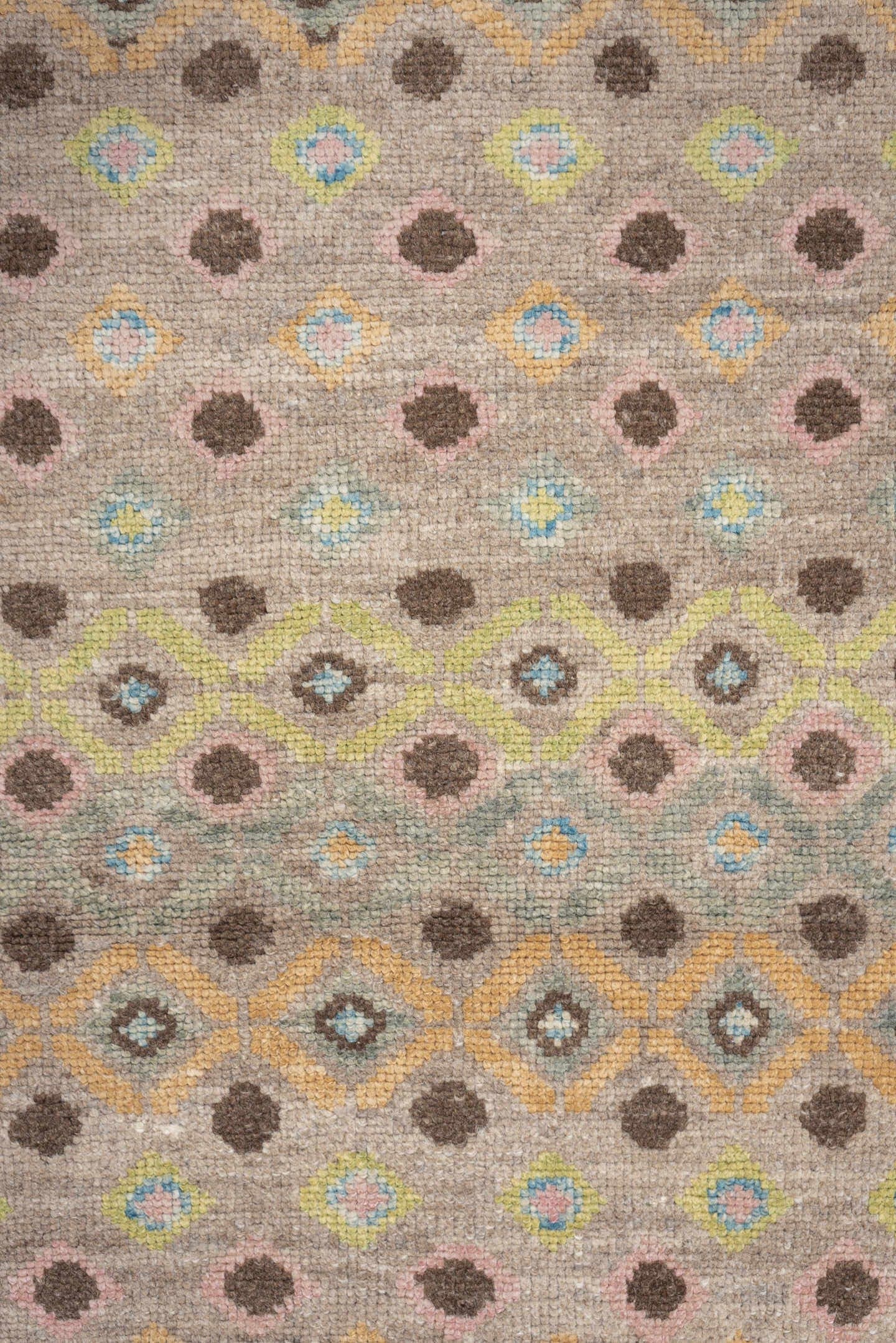 2' x 11' one-of-a-kind handmade vintage Oushak runner rug. Color palette: taupe, sky blue, camel, brown, ivory, sage, gold