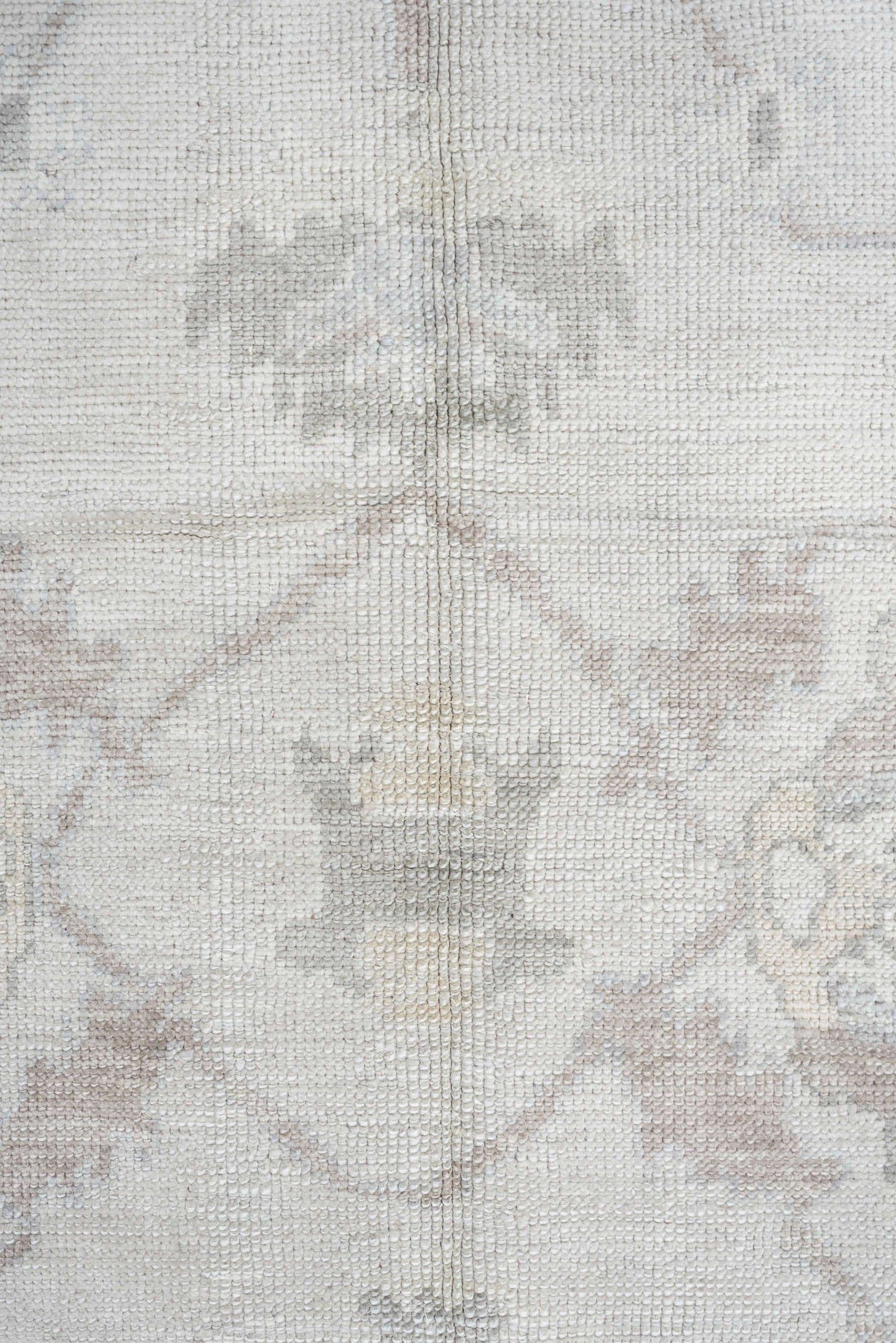 9' x 13' one-of-a-kind handmade vintage Oushak large size rug. Color palette: ivory, pale gray, blush, taupe, sage