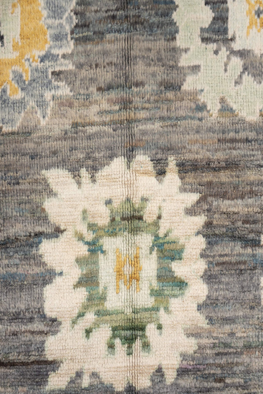 8' x 10' one-of-a-kind handmade vintage Oushak large size rug. Color palette: gray, sage, ivory, gold, cream, olive, green
