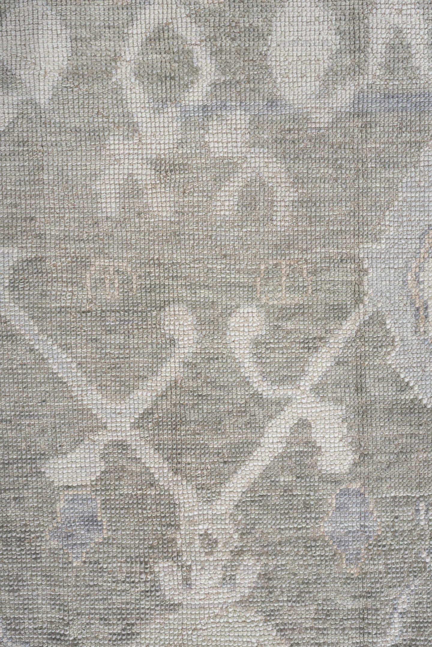 9' x 13' one-of-a-kind handmade vintage Oushak large size rug. Color palette: gray, ivory, taupe, pale blue, cream, beige