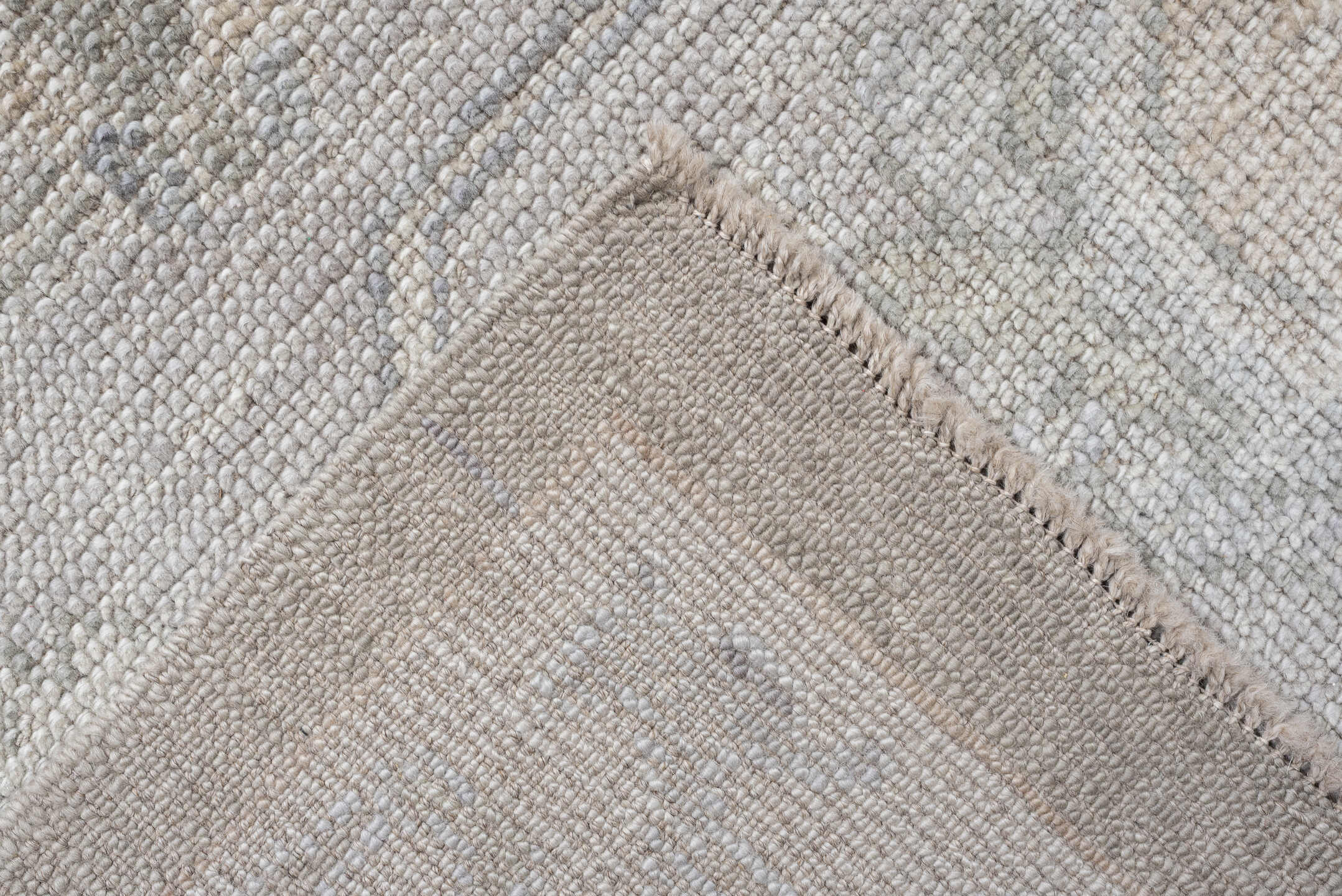 9' x 13' one-of-a-kind handmade vintage Oushak large size rug. Color palette: gray, ivory, taupe, pale blue, cream, beige