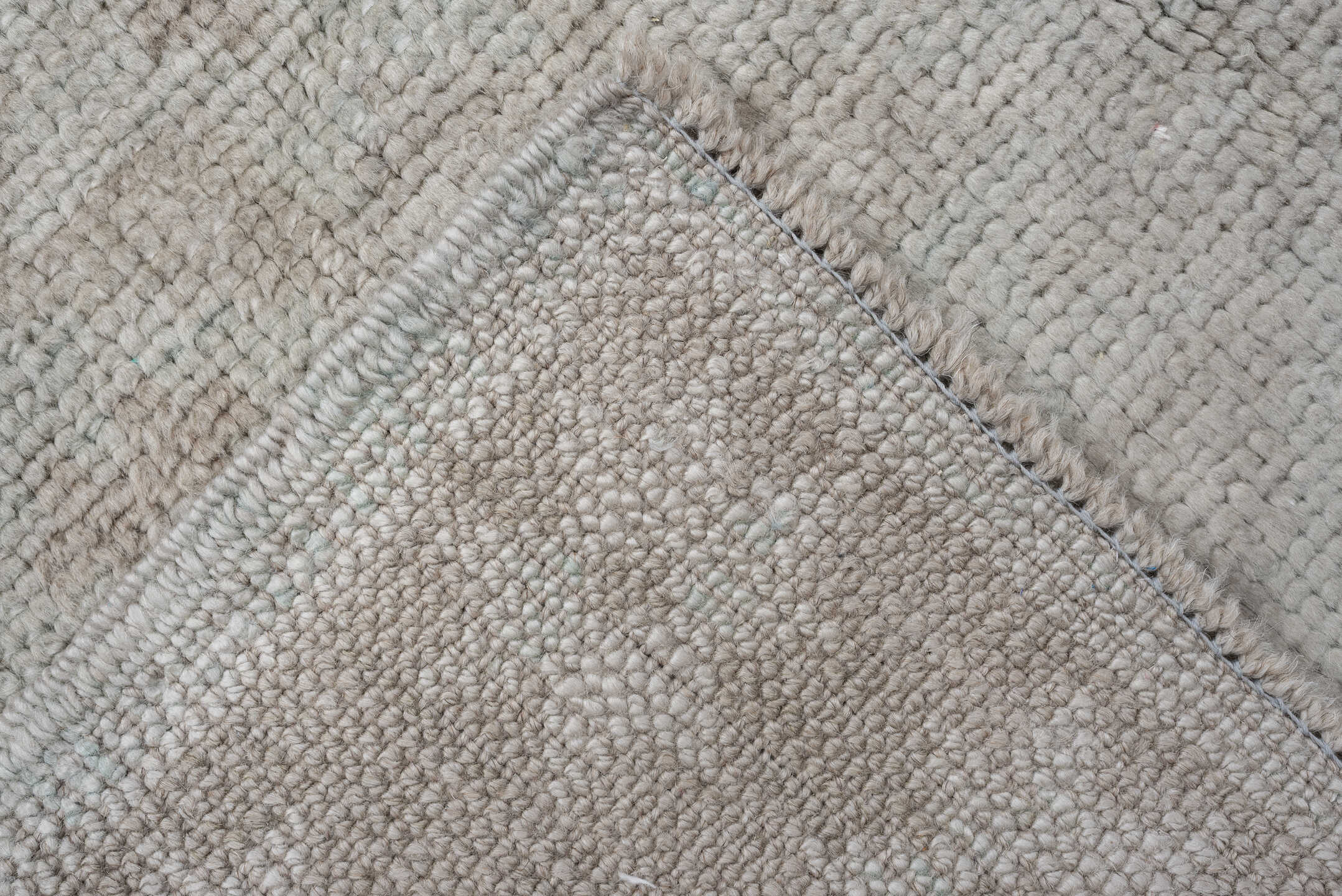 2' x 10' one-of-a-kind handmade vintage Oushak runner rug. Color palette: ivory, taupe, beige, sand, light gray, gray