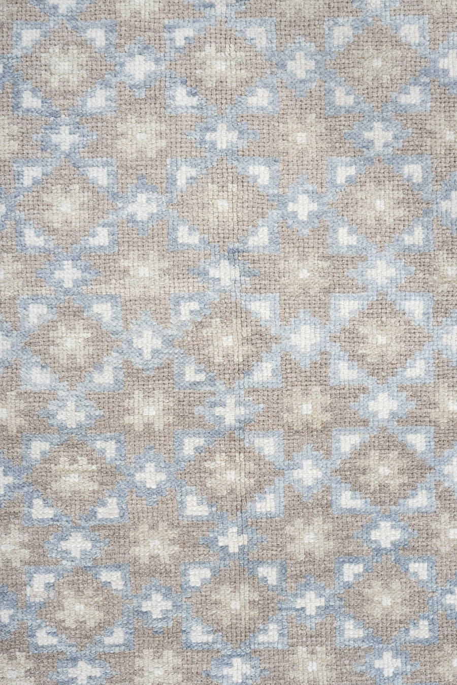 3' x 11' one-of-a-kind handmade vintage Oushak runner rug. Color palette: taupe, pale blue, ivory, beige, gray, light blue