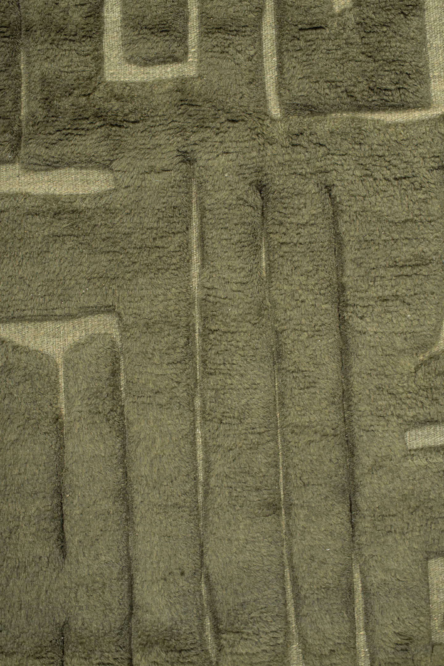 9' x 12' one-of-a-kind handmade handmade Modern large size rug. Color palette: olive, sage, taupe, green, beige, gray