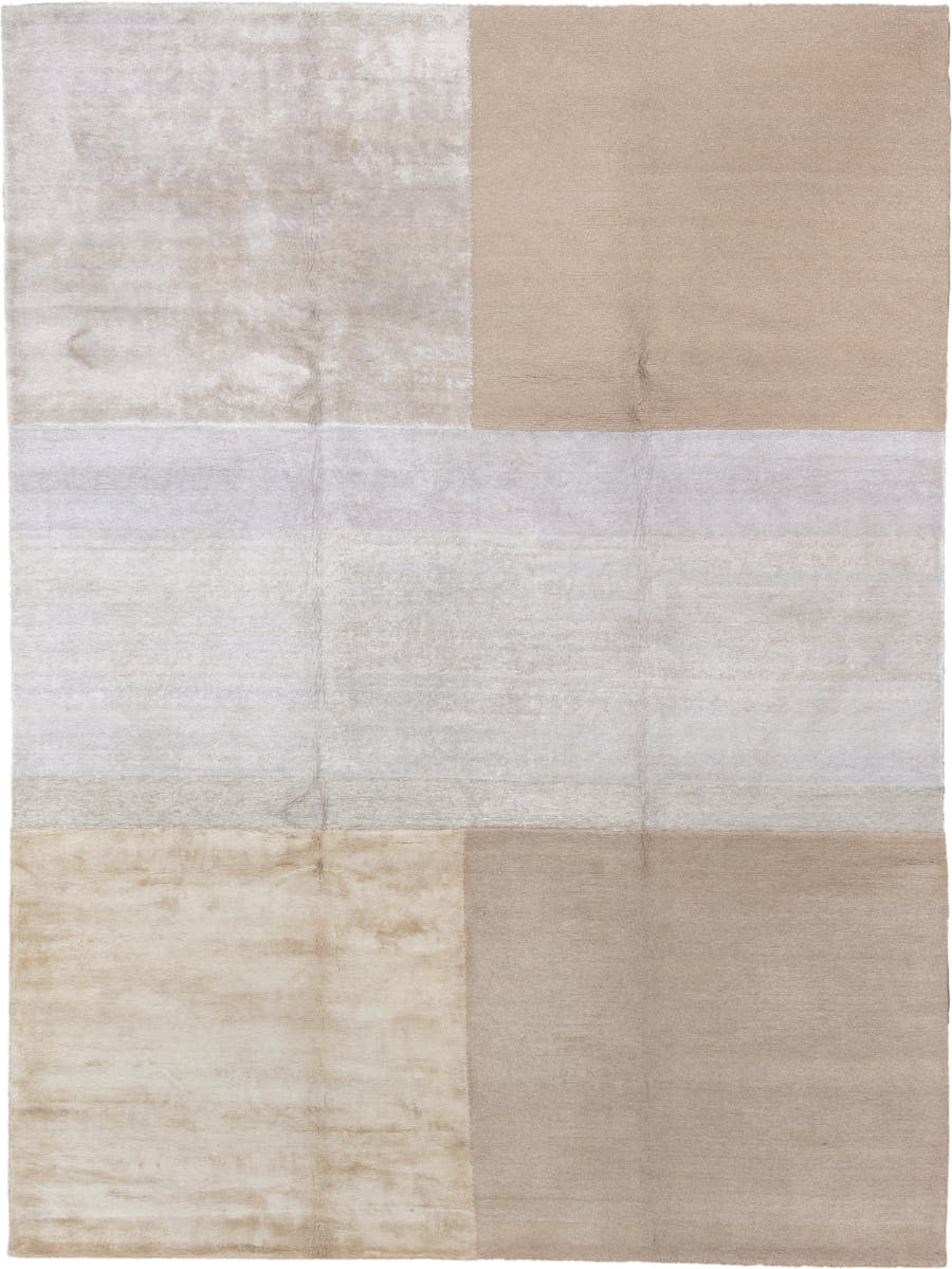 9' x 12' one-of-a-kind handmade handmade Modern large size rug. Color palette: ivory, beige, taupe, cream, camel, gray