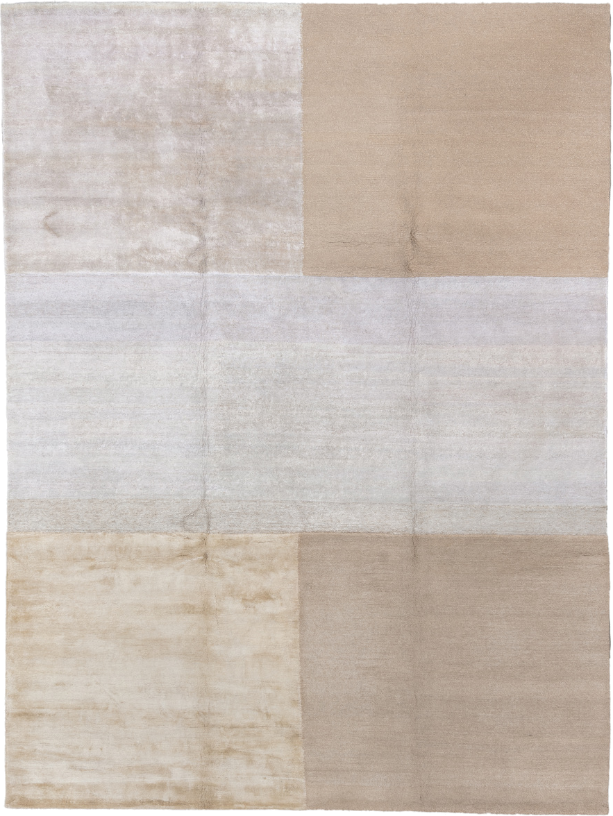 9' x 12' one-of-a-kind handmade handmade Modern large size rug. Color palette: ivory, beige, taupe, cream, camel, gray