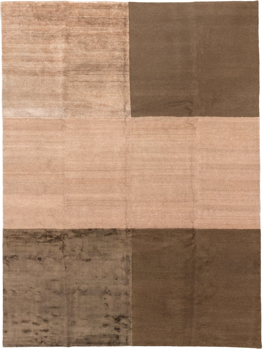 9' x 12' one-of-a-kind handmade handmade Modern large size rug. Color palette: taupe, camel, beige, brown, mushroom, gray