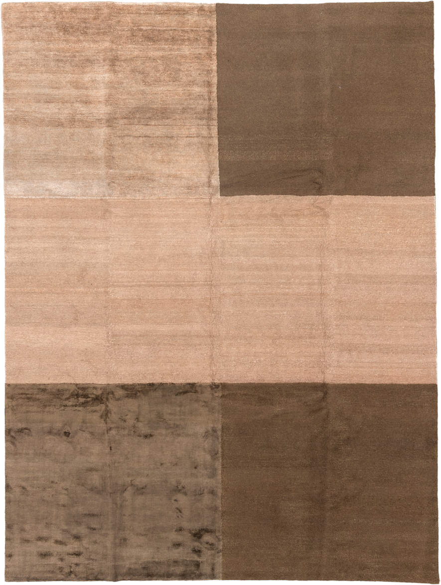 9' x 12' one-of-a-kind handmade handmade Modern large size rug. Color palette: taupe, camel, beige, brown, mushroom, gray