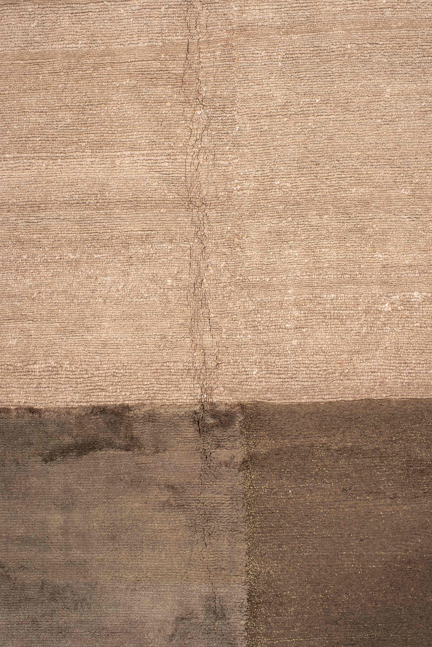 9' x 12' one-of-a-kind handmade handmade Modern large size rug. Color palette: taupe, camel, beige, brown, mushroom, gray