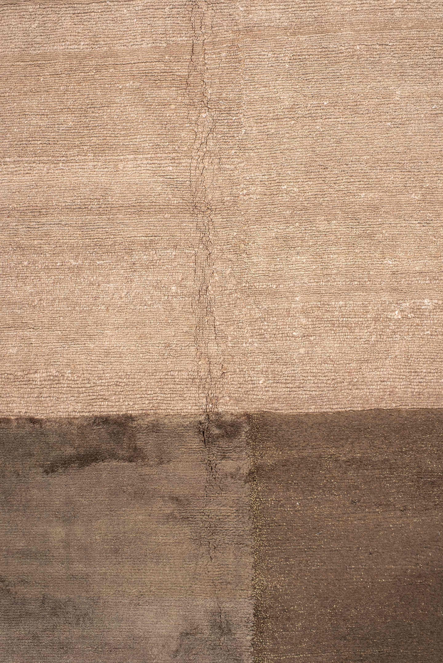 9' x 12' one-of-a-kind handmade handmade Modern large size rug. Color palette: taupe, camel, beige, brown, mushroom, gray