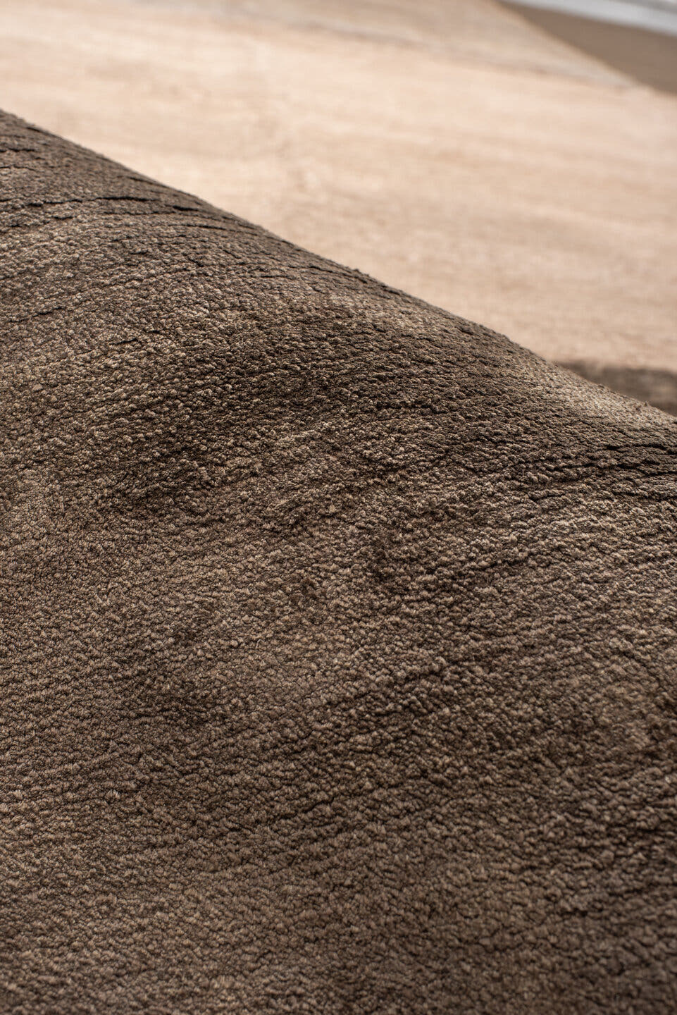 9' x 12' one-of-a-kind handmade handmade Modern large size rug. Color palette: taupe, camel, beige, brown, mushroom, gray