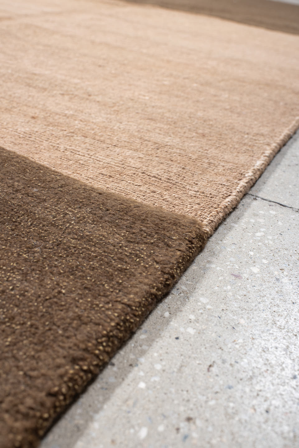 9' x 12' one-of-a-kind handmade handmade Modern large size rug. Color palette: taupe, camel, beige, brown, mushroom, gray