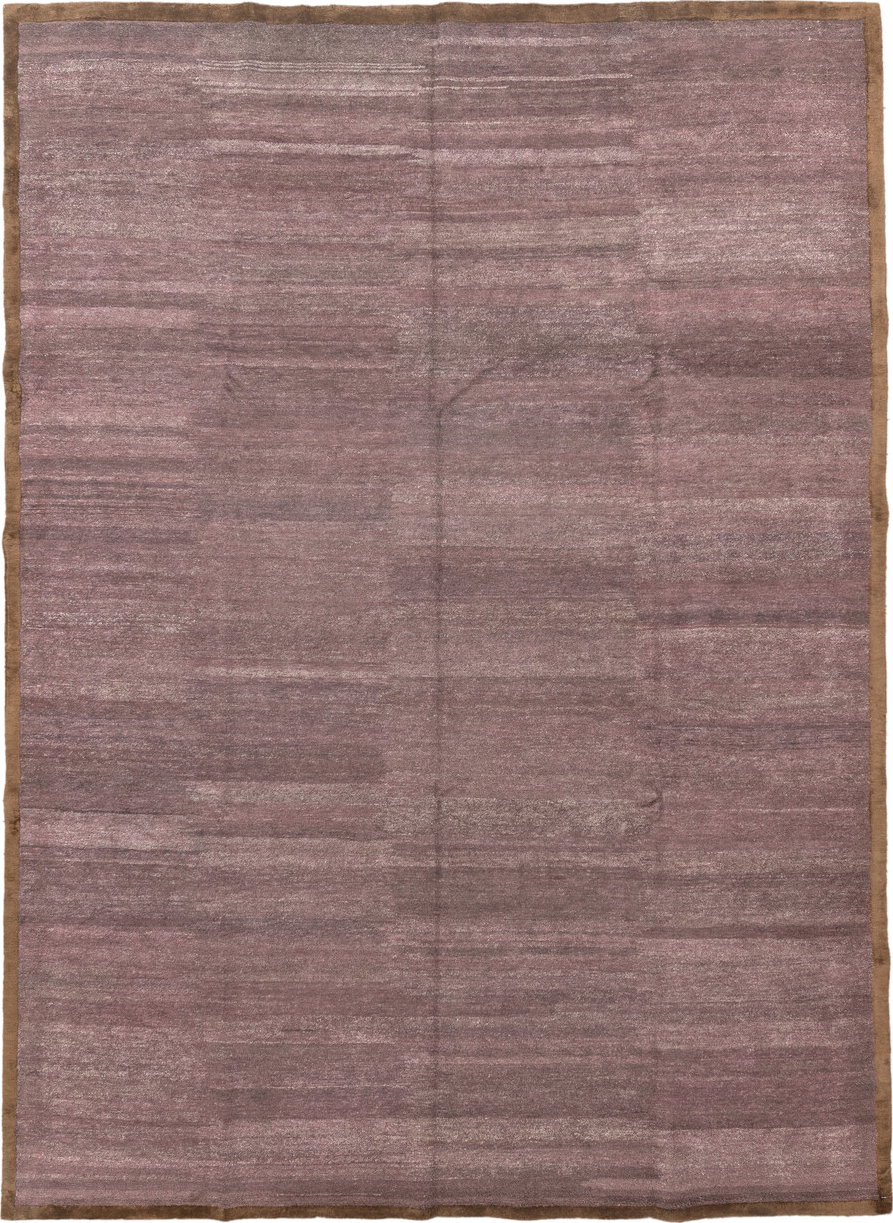 9' x 12' one-of-a-kind handmade vintage Contemporary large size rug. Color palette: brown, gray, light gray, pink