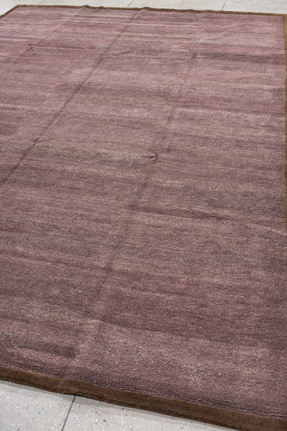 9' x 12' one-of-a-kind handmade vintage Contemporary large size rug. Color palette: brown, gray, light gray, pink