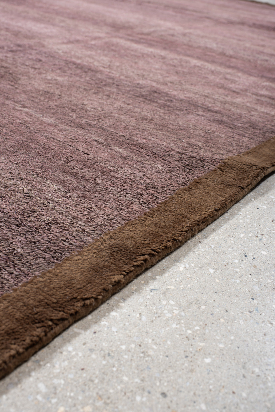 9' x 12' one-of-a-kind handmade vintage Contemporary large size rug. Color palette: brown, gray, light gray, pink