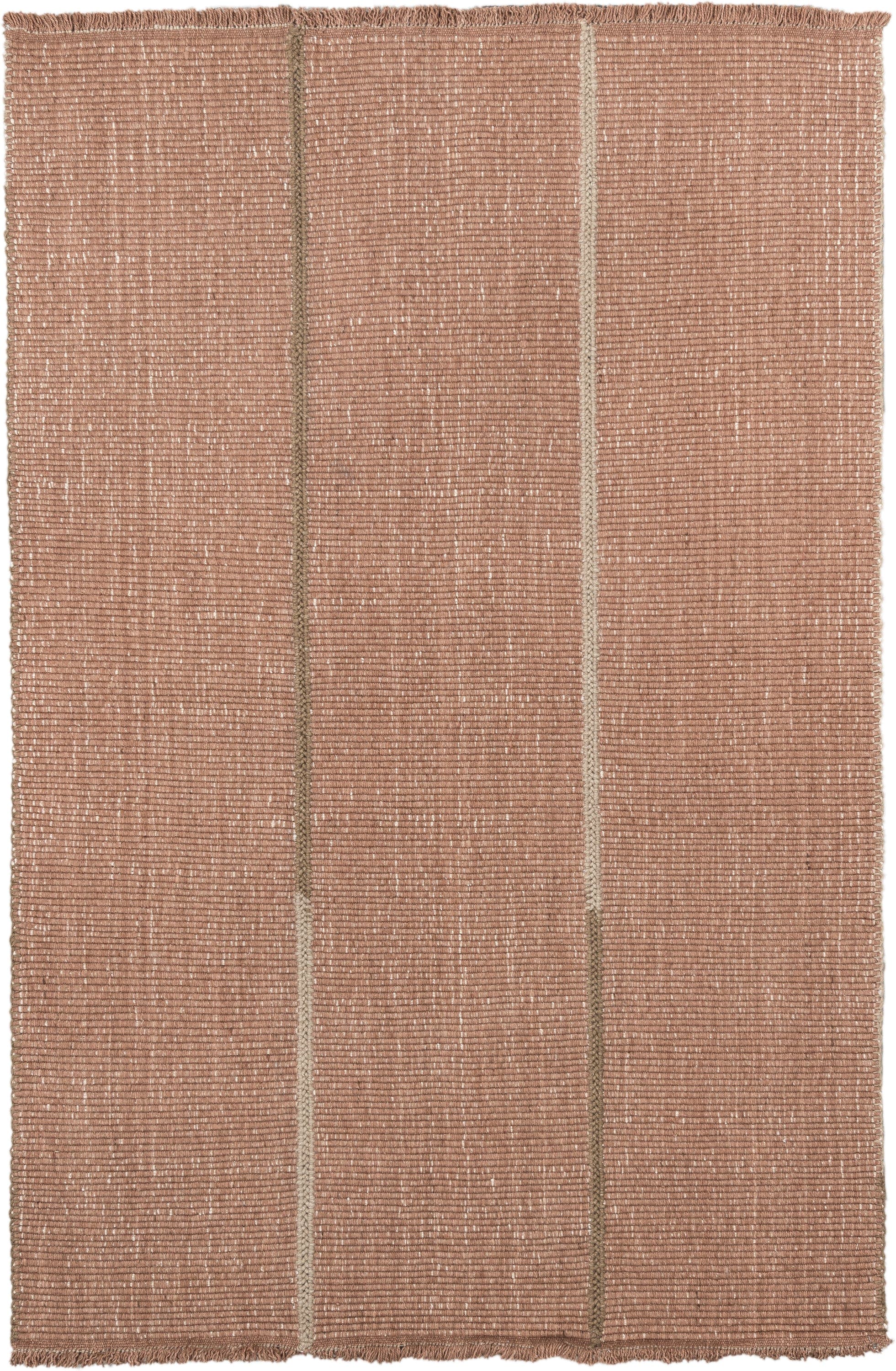 6' x 9' one-of-a-kind handmade vintage Flatweave medium size rug. Color palette: blush, taupe, ivory, camel, pink, beige