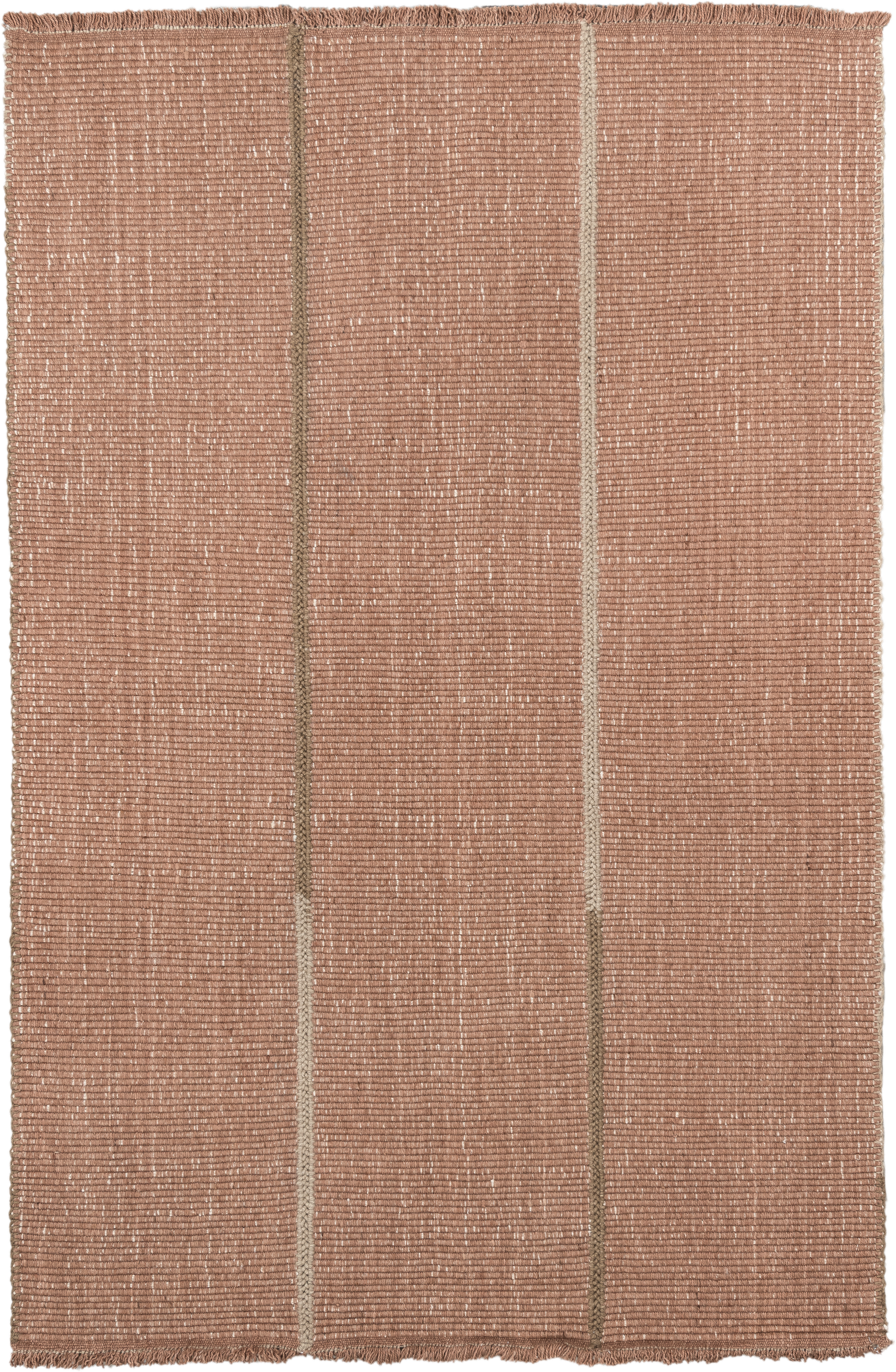 6' x 9' one-of-a-kind handmade vintage Flatweave medium size rug. Color palette: blush, taupe, ivory, camel, pink, beige