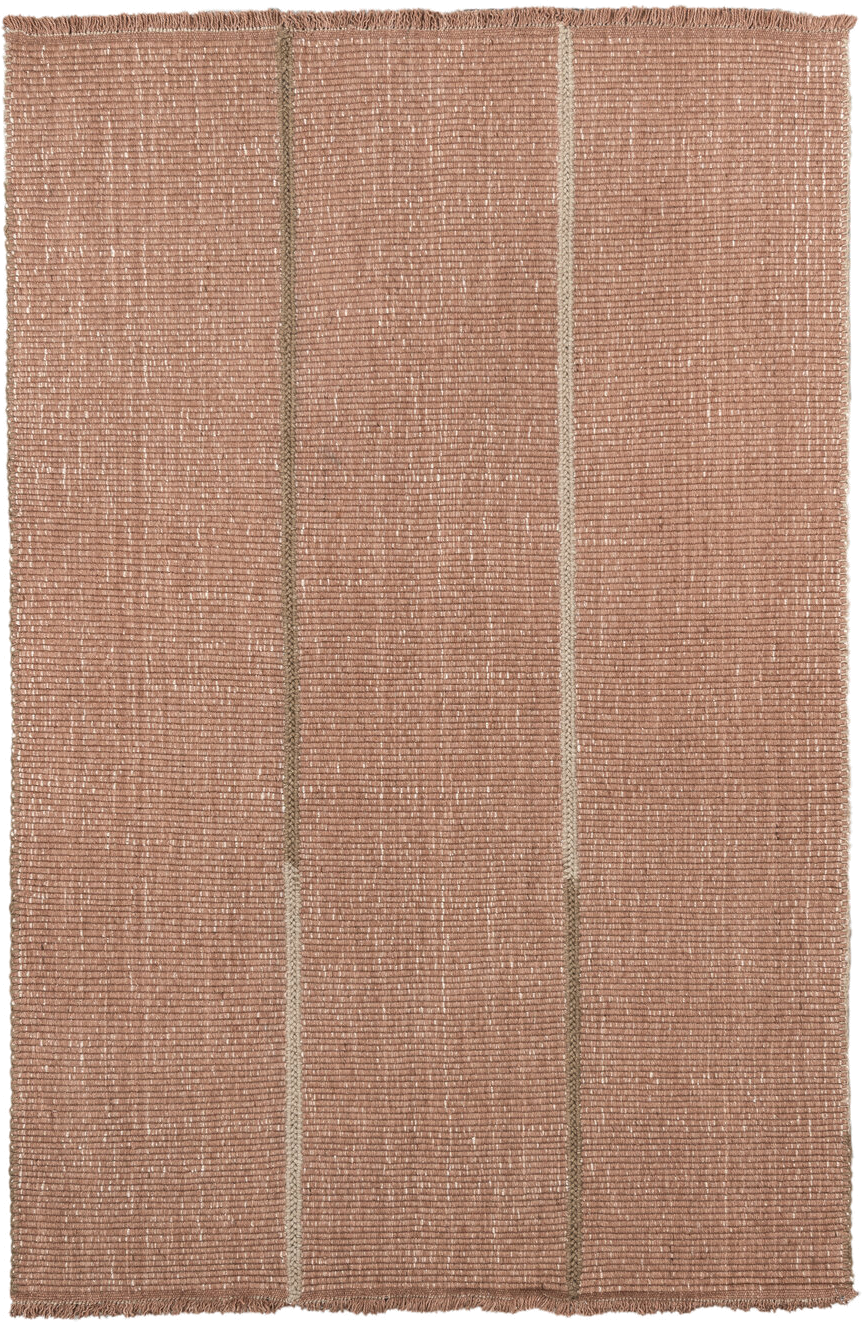 6' x 9' one-of-a-kind handmade vintage Flatweave medium size rug. Color palette: blush, taupe, ivory, camel, pink, beige